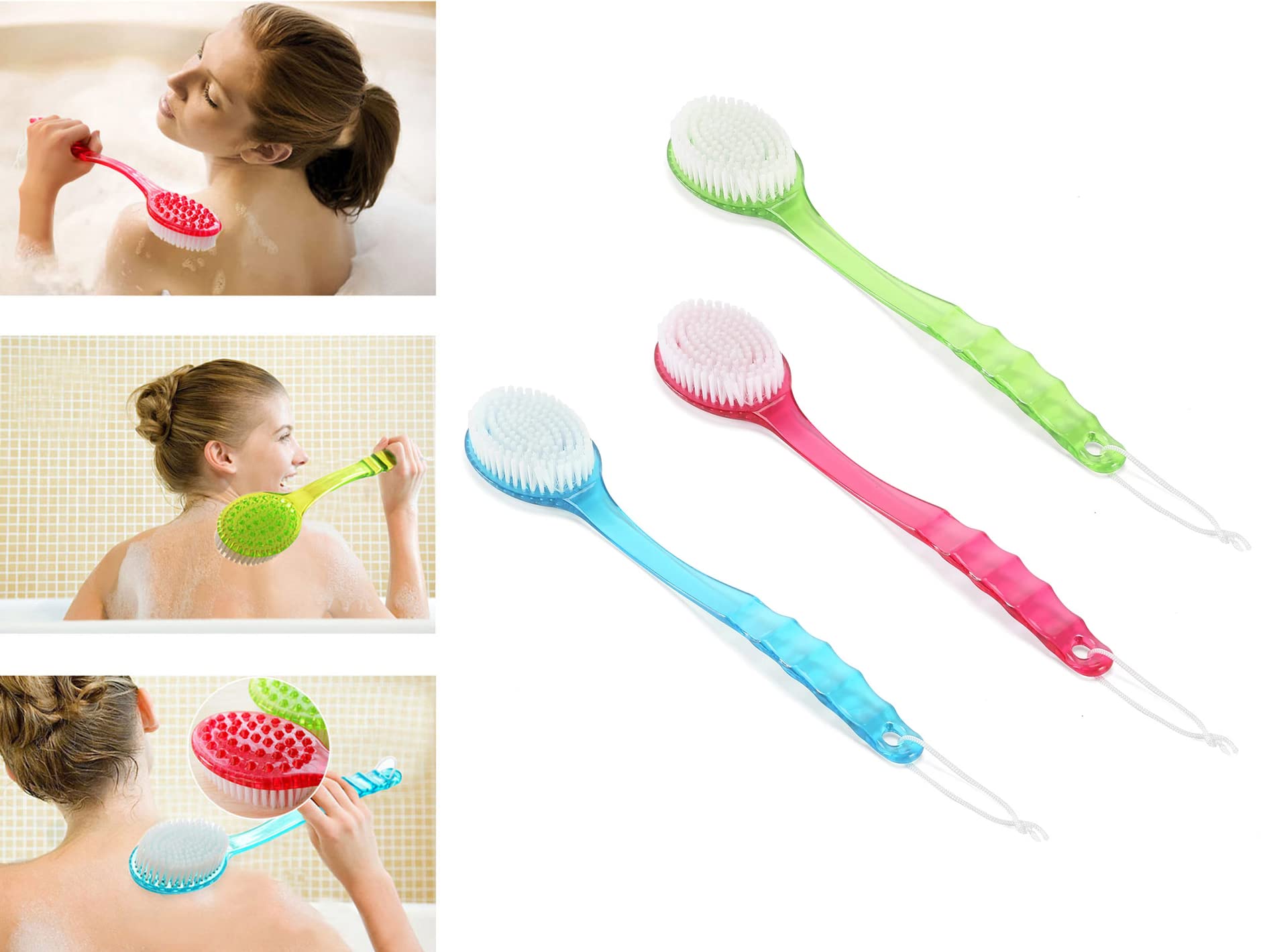 Majik Long Handle Back Body Scrub Brush with Loofah - Exfoliating Bath Brush for Deep Cleansing, Spa & Foot Massage - Perfect for Men & Women - Ideal for Shower, Bath & Self-Care Routines