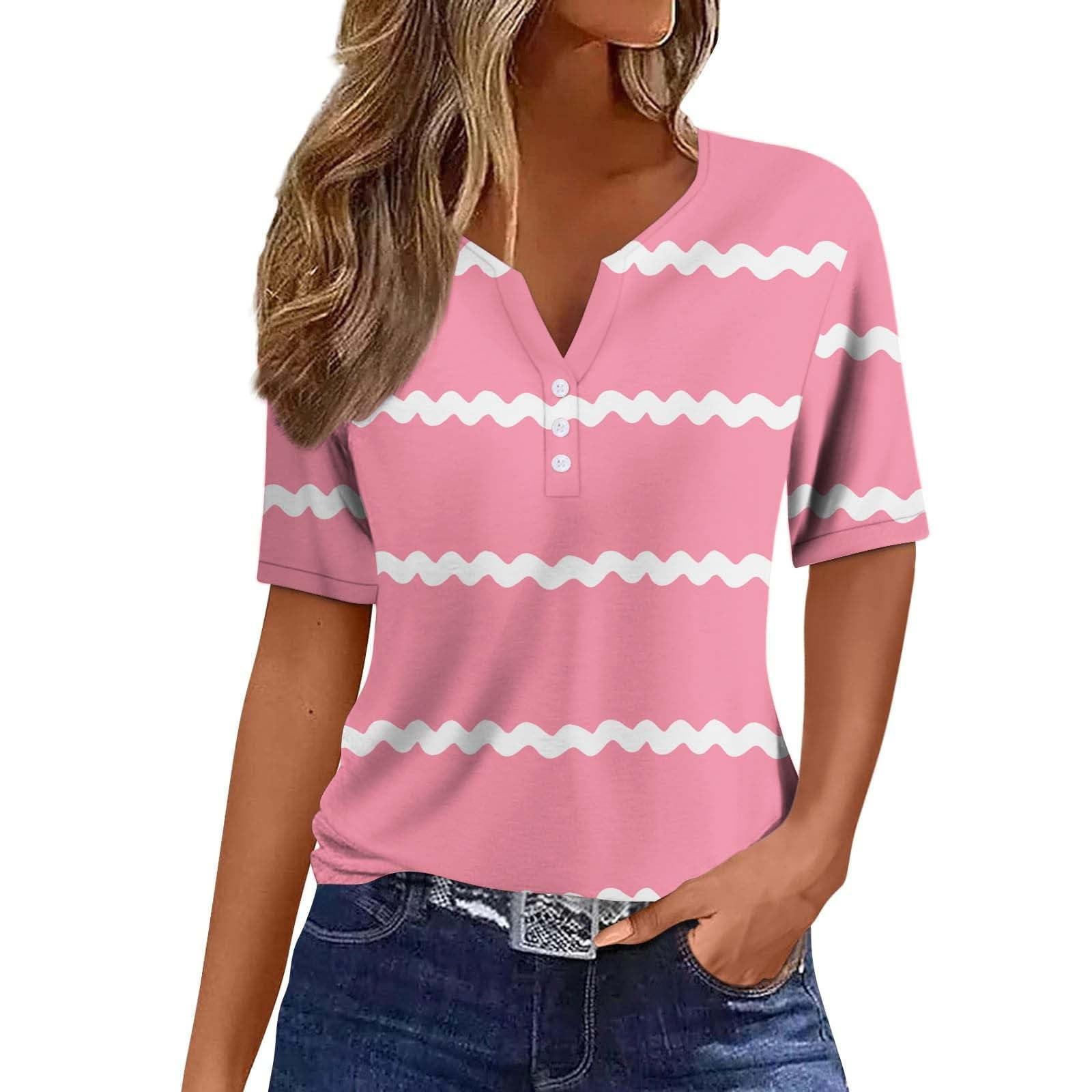 Women's Summer V-Neck T-Shirts & Button-Up Loose Tunic Blouses - Casual Comfort Tops for Beach, Travel, and Everyday Wear