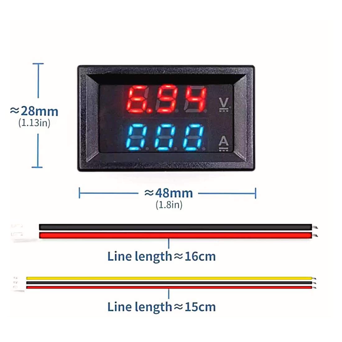 0-100V Digital Voltmeter & 10A Ammeter Dual LED Voltage Current Meter - for DIY Electronics, Solar Panels, Battery Monitoring, and Automotive Electrical Testing
