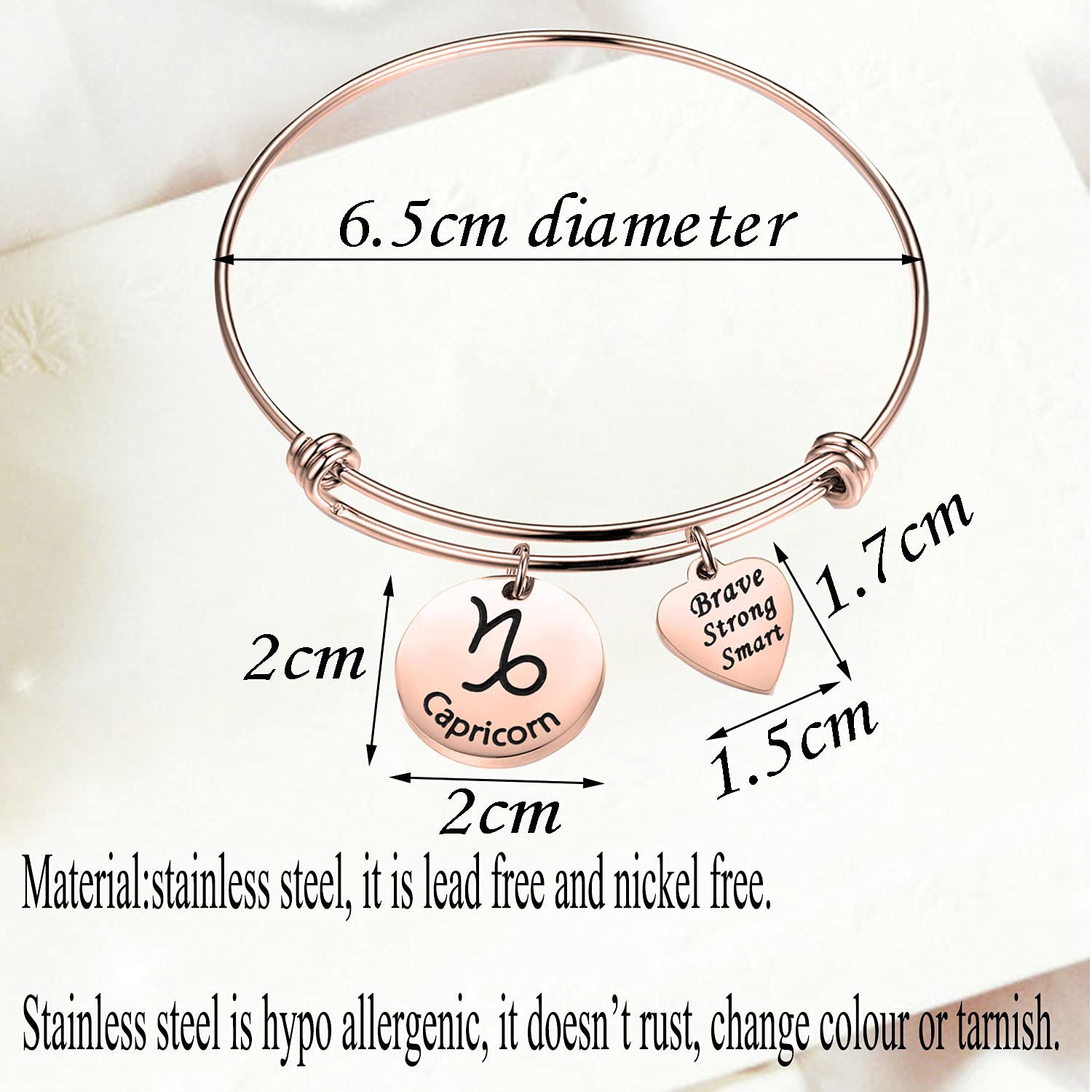 Rose Gold Zodiac Bracelet - Expandable Wire Bangle for Women | Birthday Gift & Daily Wear