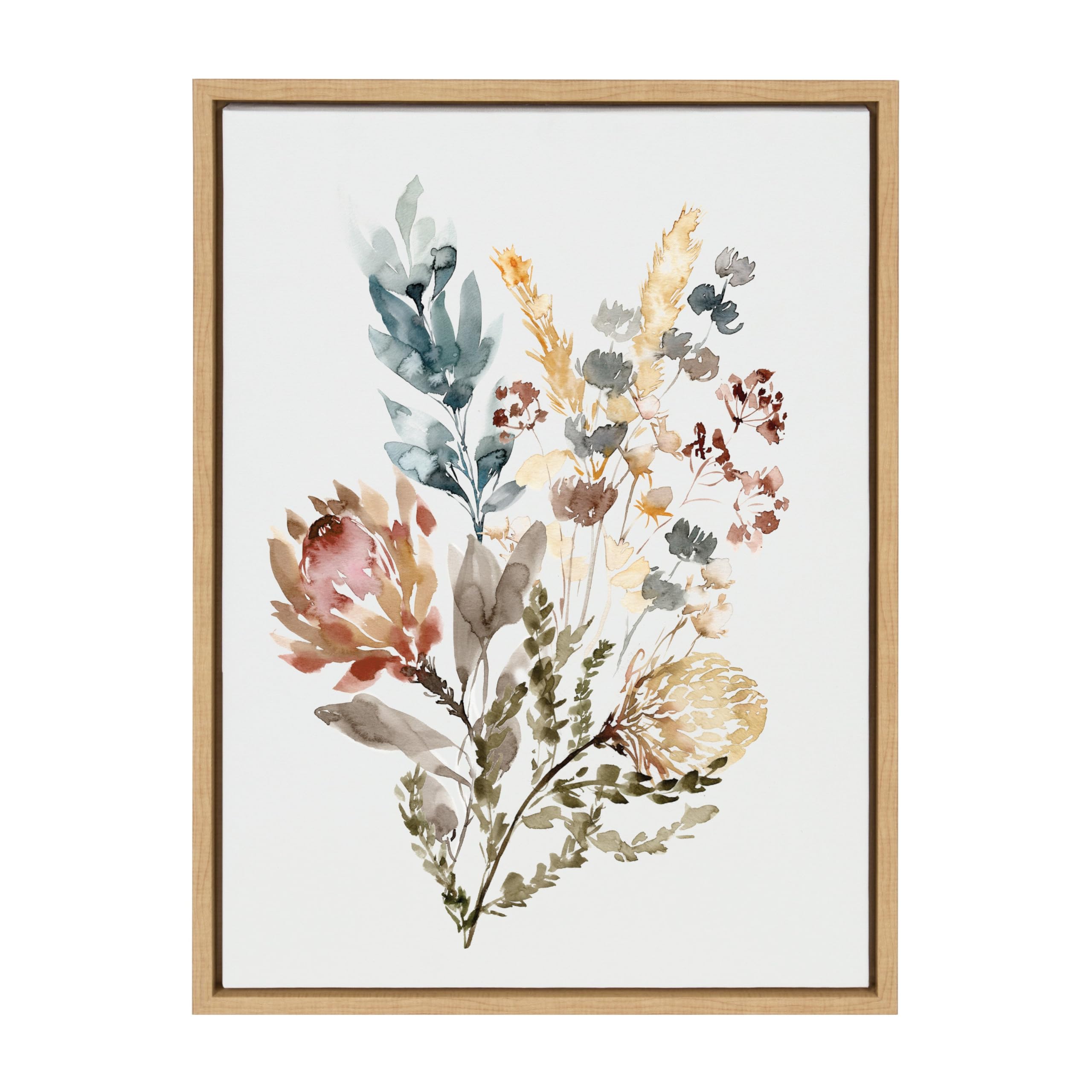 Kate & Laurel Sylvie Wildflower Bunch Framed Canvas Wall Art by Sara Berrenson - 18x24 Inch Natural Floral Painting - Perfect for Living Room, Bedroom & Office Decor