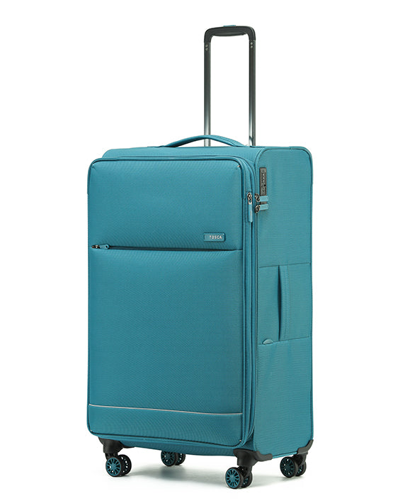 Tosca SO LITE AIR5055 79cm Large Spinner Suitcase - Lightweight Teal Checked Luggage for Travel, Business Trips & Vacations