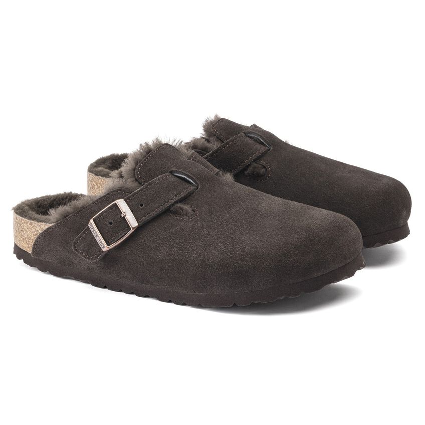 Birkenstock Boston Shearling Suede Leather Clogs in Mocha - Comfortable & Stylish Unisex Footwear for Home, Office & Casual Wear