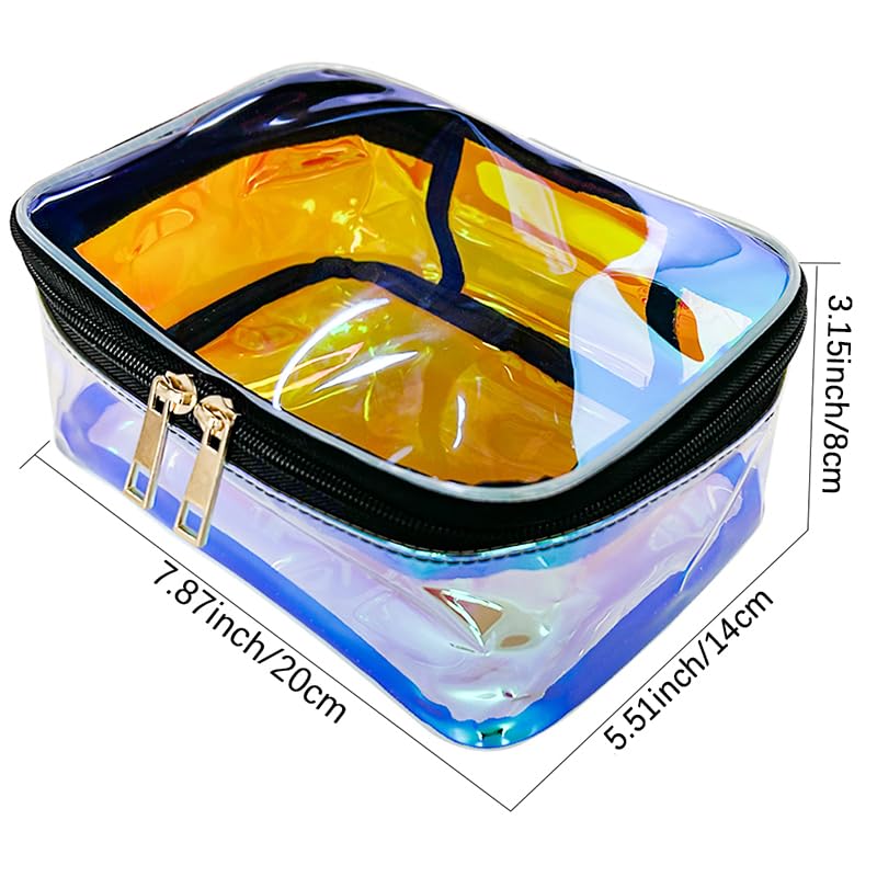 Holographic Pink TPU Makeup Bag - Clear Travel Toiletry Pouch with Zipper, Waterproof Cosmetic Storage for Women | Iridescent Cosmetic Organizer for Travel, Gym, Beach & Everyday Use