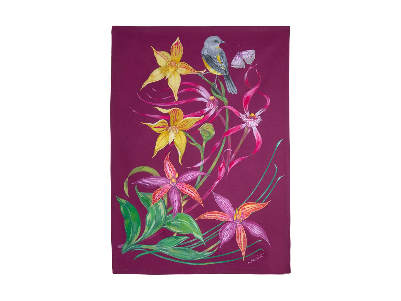 Maxwell & Williams Eloise Short Lyric Tea Towel 50x70cm - Yellow Robin Design Cotton Kitchen Towel for Drying Dishes, Cleaning & Decor - Perfect for Tea Parties, Baking & Farmhouse Style Kitchens