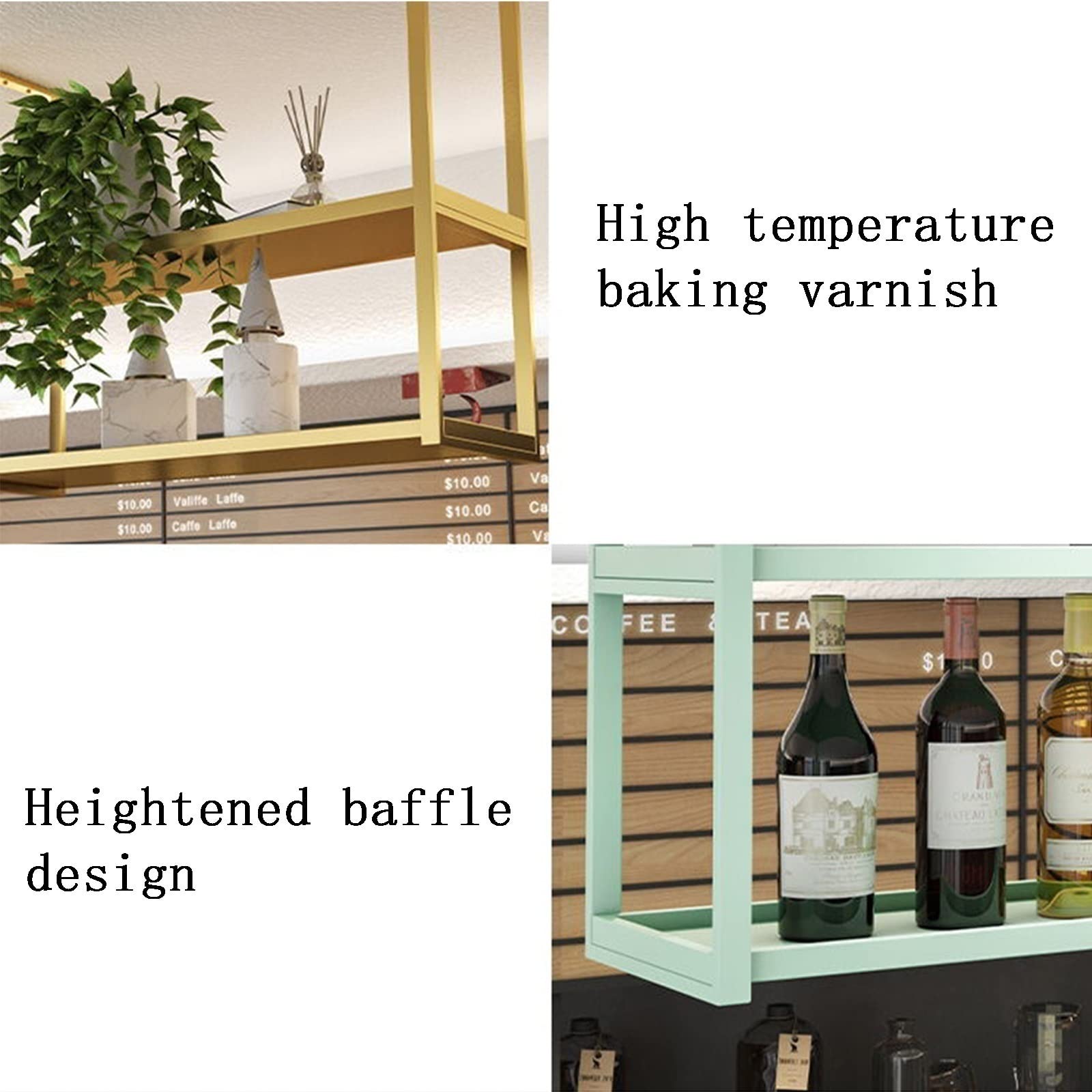 Hanging Ceiling Wine Rack - Iron Art Kitchen Storage Shelf, Multifunctional Display Rack for Wine Bottles, Easy to Install (Green) - Perfect for Kitchen, Dining Room, Bar & Home Decor