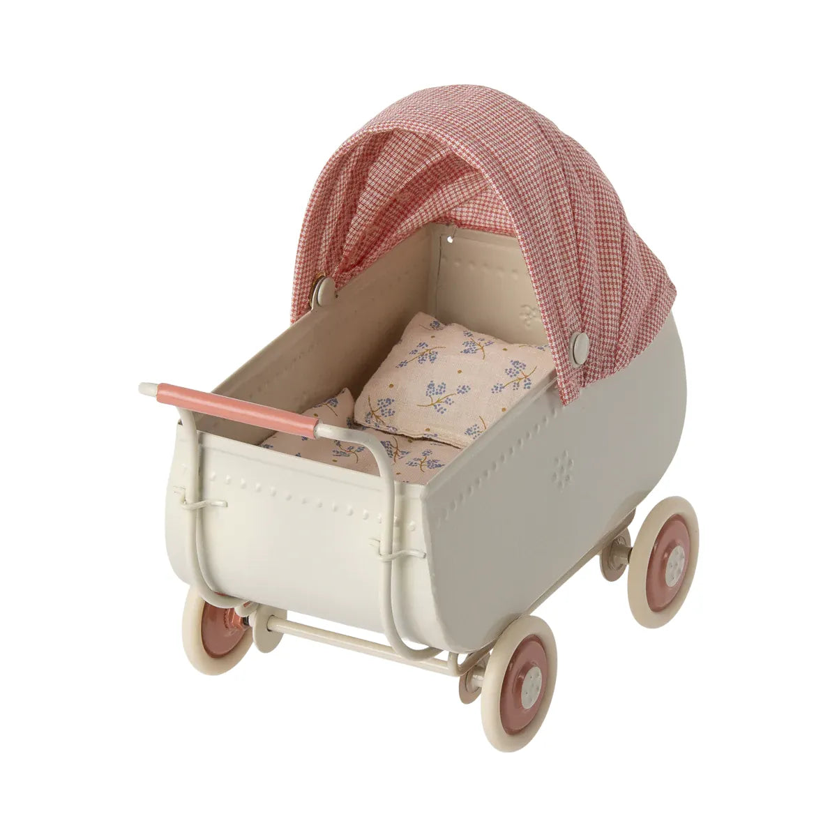 Maileg Micro Pram Doll Stroller in Coral Pink - Perfect for Pretend Play, Doll Accessories & Toddler Role-Playing Games