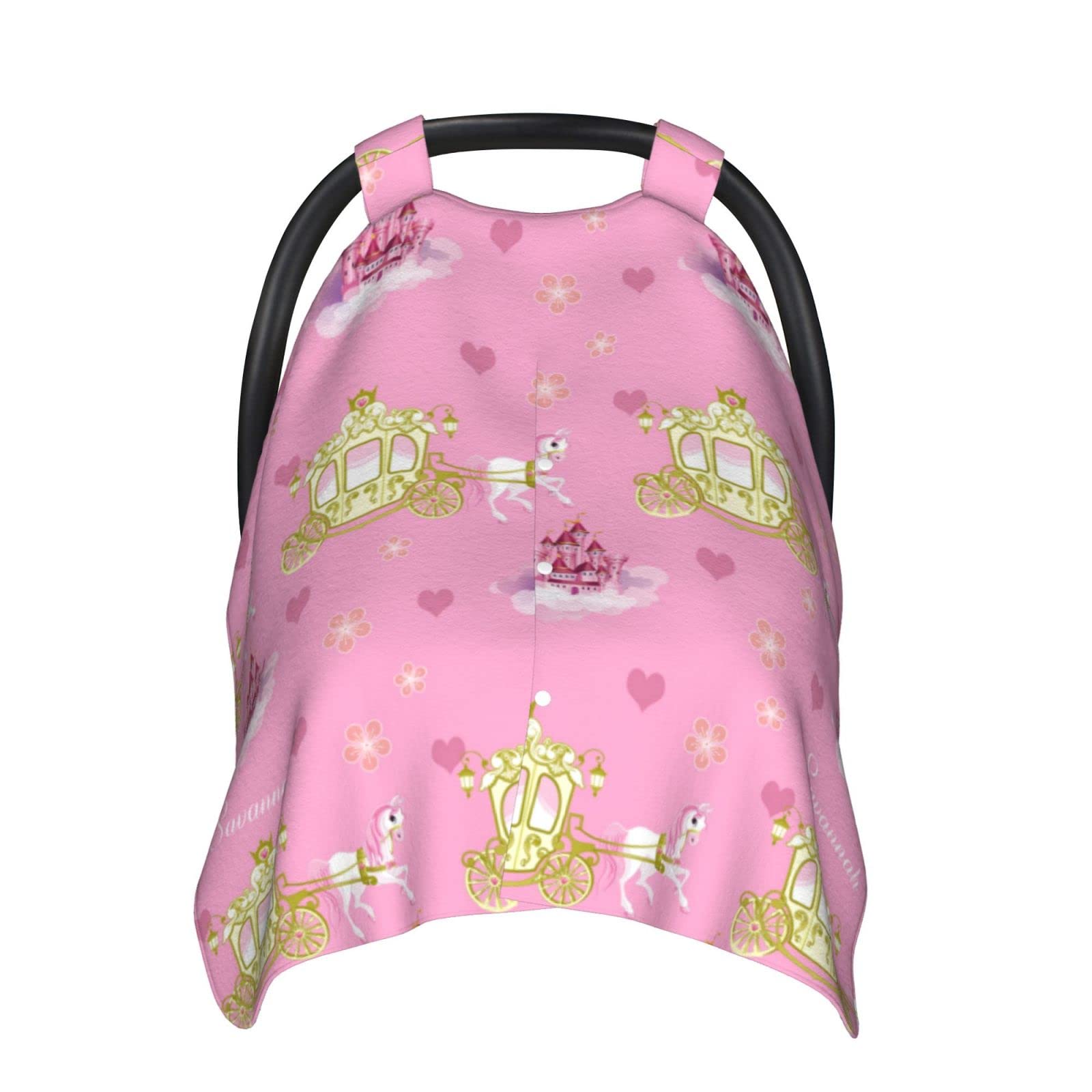 Personalized Princess Rainbow Baby Car Seat Canopy with Name - Custom Multi-Use Blanket for Girls, Peekaboo Minky Nursing & Stroller Cover - 27.5