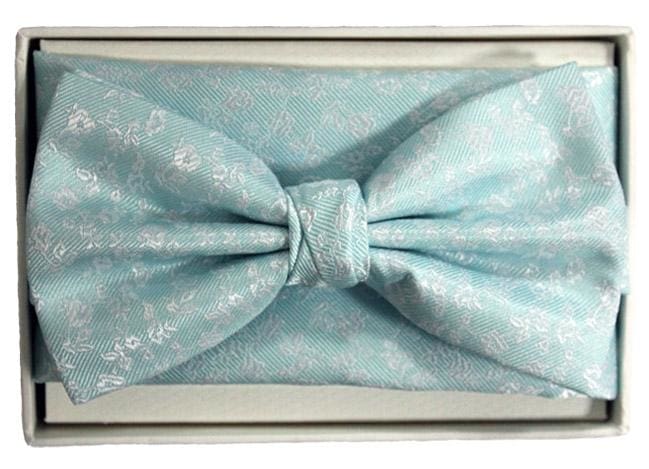 L.A. Smith Poly Aqua Floral Bow Tie and Pocket Square Set - Elegant Wedding, Prom & Formal Event Accessories for Men