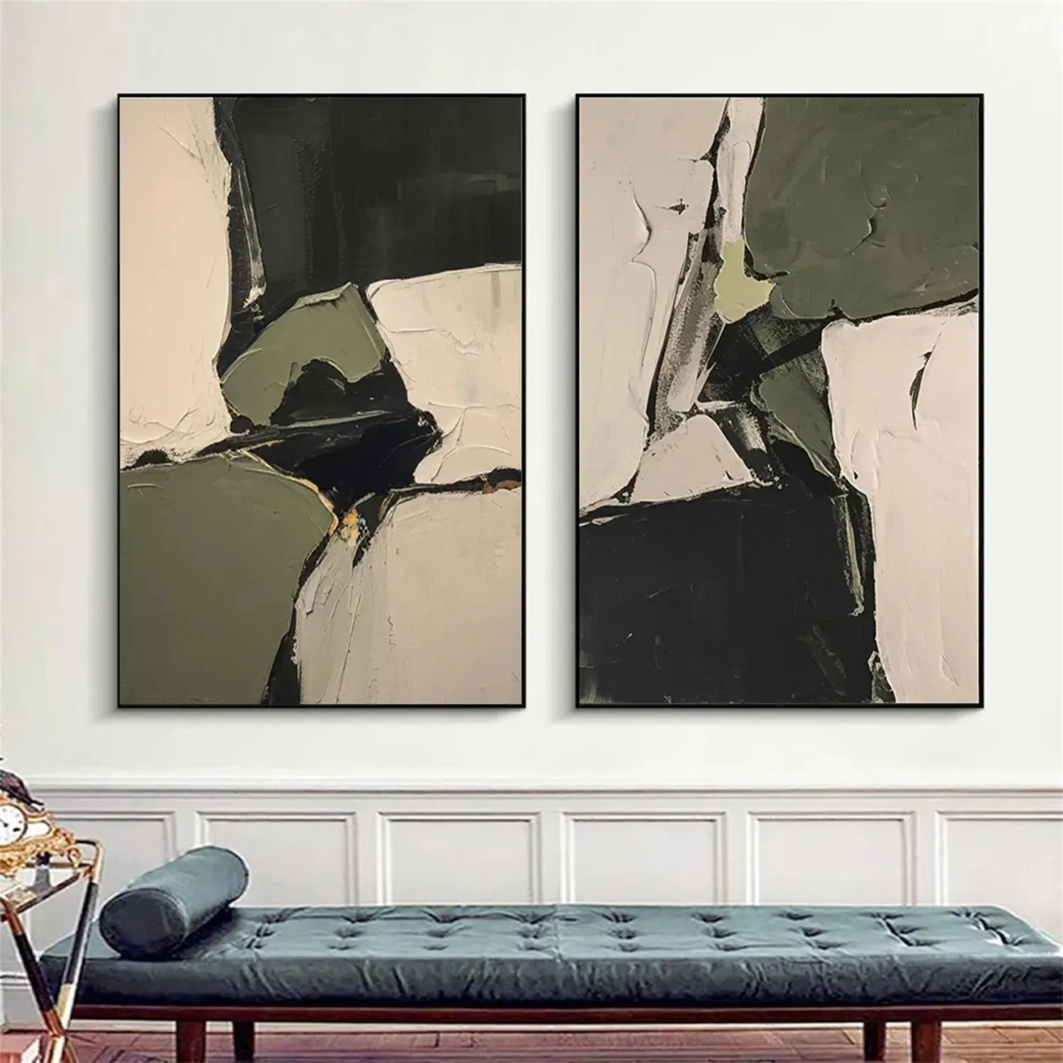 Abstract Blue and Green Wall Art Set of 2 Canvas Prints - Modern Home Decor for Living Room, Bedroom & Office #BG085