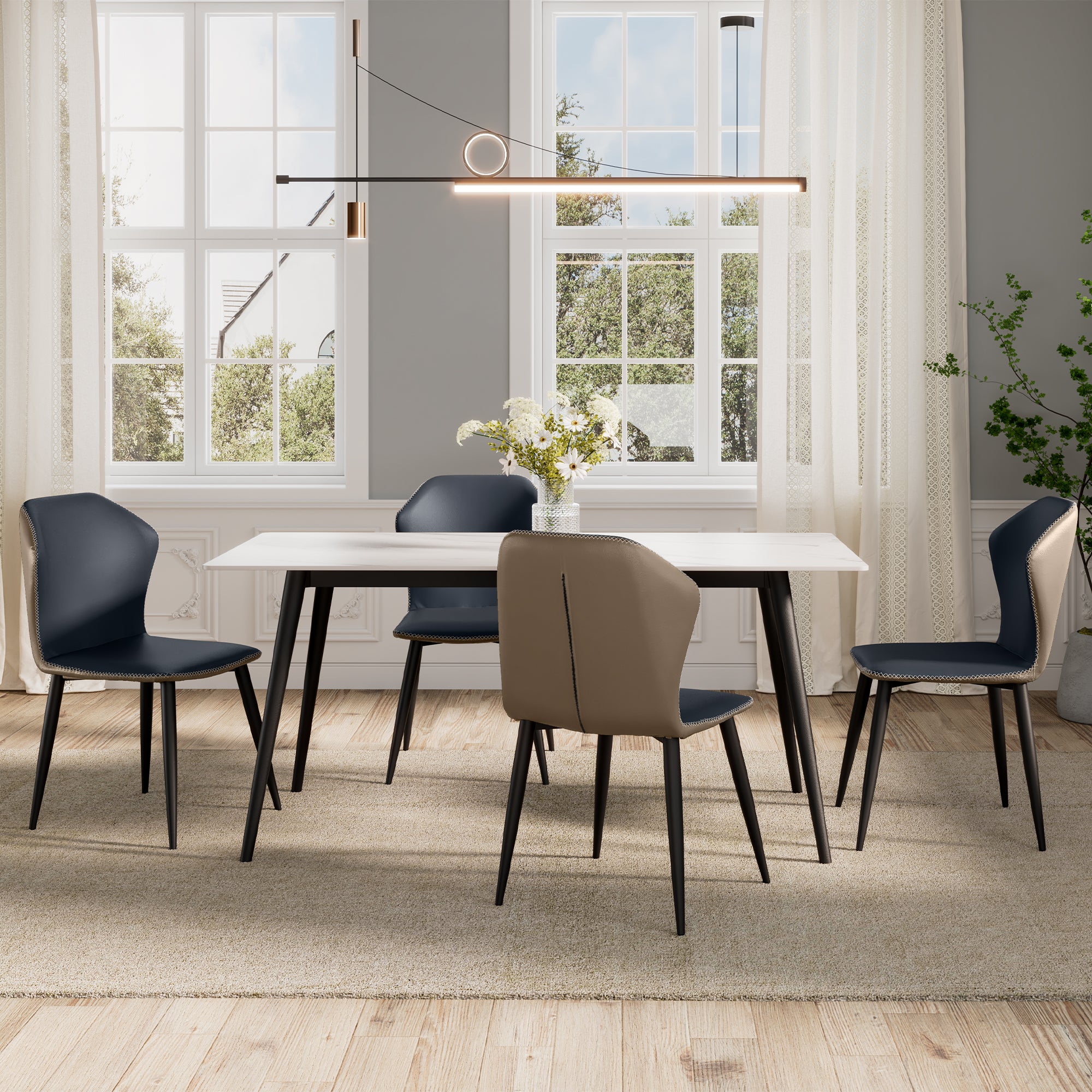 Elysian Upholstered Dining Chairs Set of 2 - Blue Velvet Side Chairs for Kitchen, Dining Room & Breakfast Nook - Comfortable Modern Accent Chairs