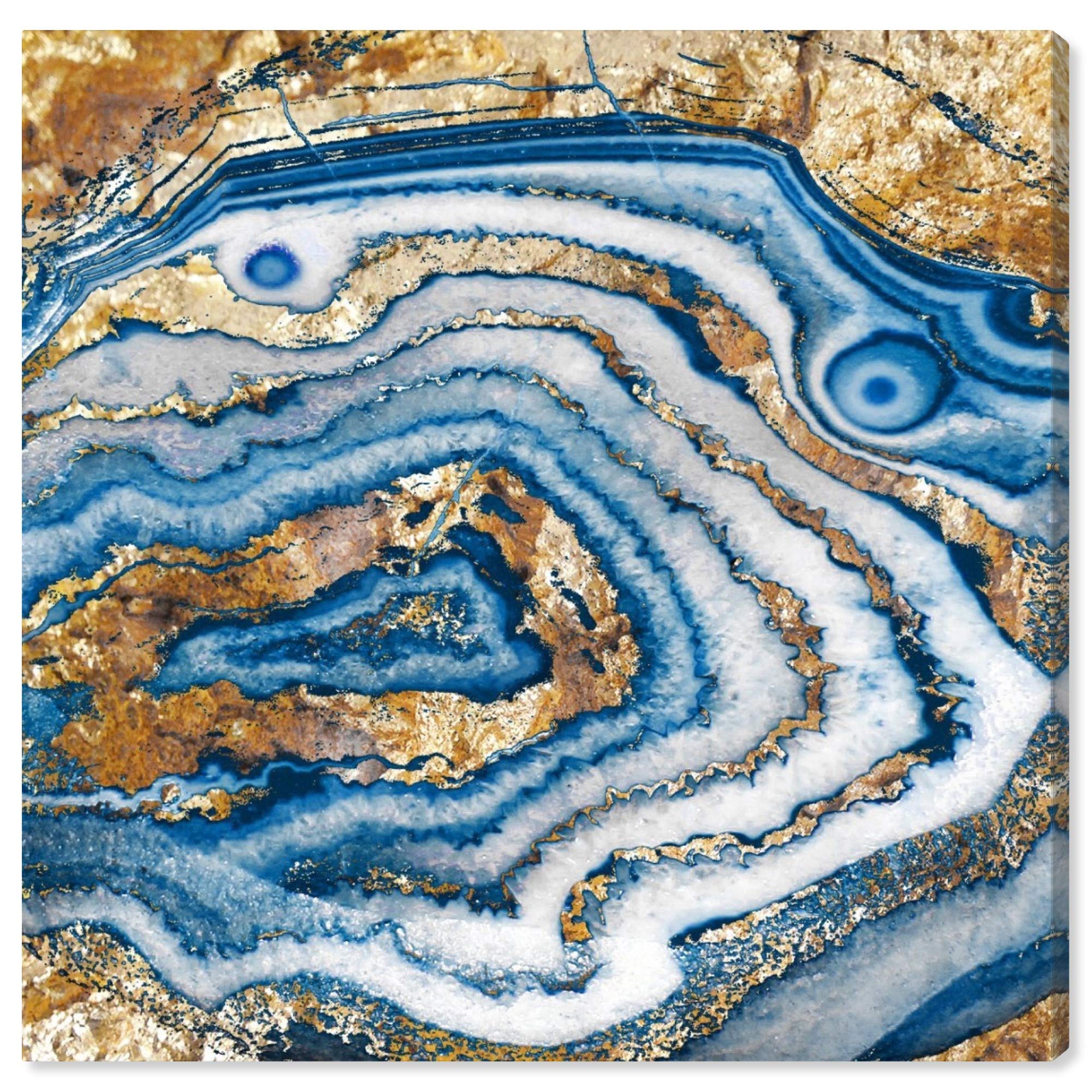 Abstract Wall Art Canvas Print 'Bleu Agate' - 20x20 Inch Blue & Gold Modern Home Decor - Perfect for Living Room, Bedroom or Office Decoration