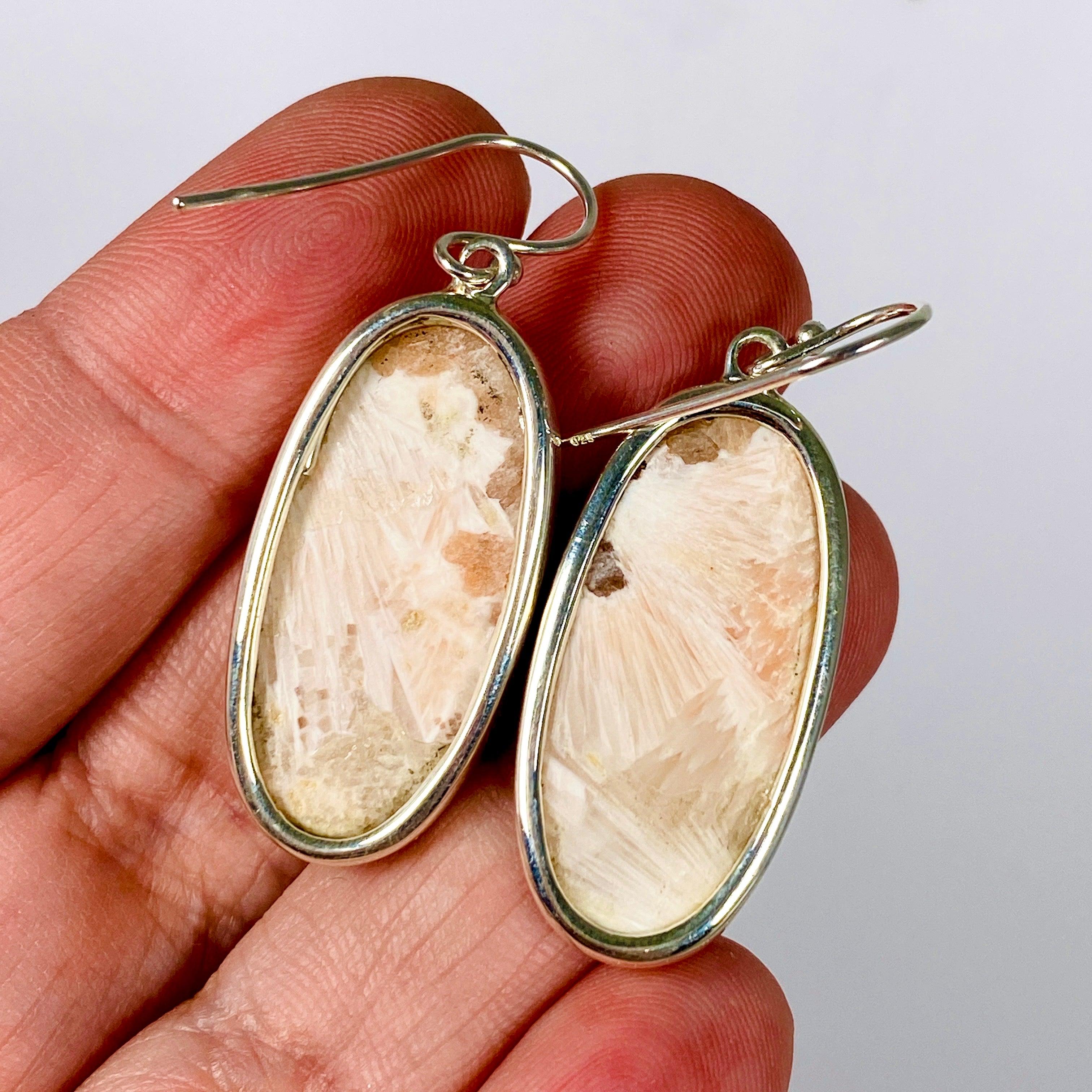 Natural Scolecite Oval Earrings KEGJ1323 - Healing Crystal Jewelry for Meditation, Yoga & Spiritual Balance