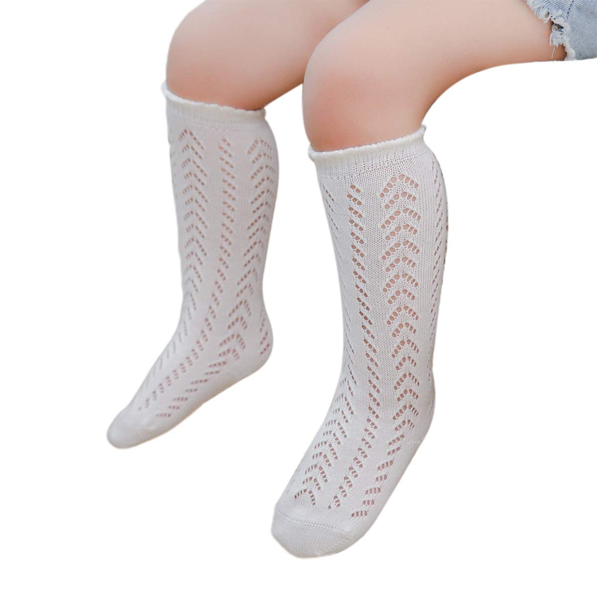 6 Pack Baby Girl Knee High Socks - Cotton Ruffled Long Stockings with Bows for Newborn & Toddler | Cute Infant Fashion Accessories for Dress Up, Photography & Daily Wear