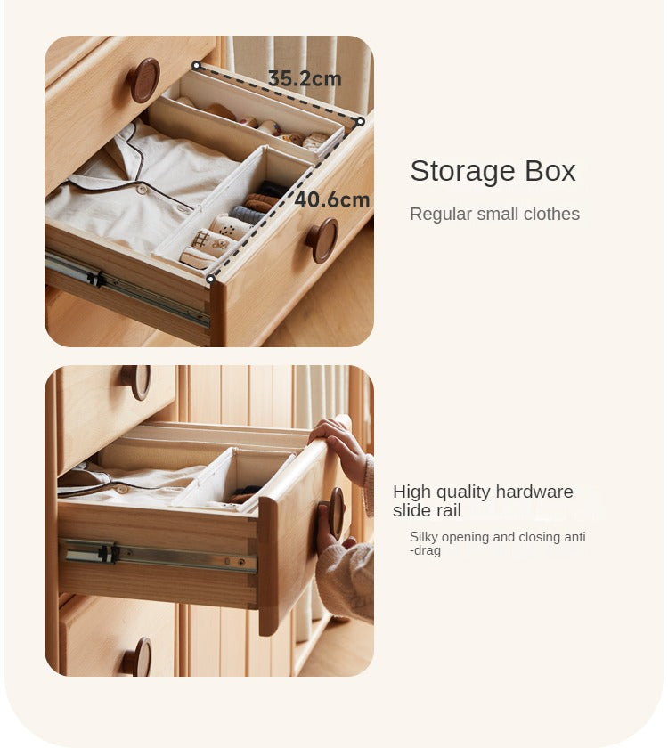 Solid Wood Beech & Rubber Kids Wardrobe - Multi-Functional Storage Cabinet for Bedroom, Nursery, and Playroom Organization