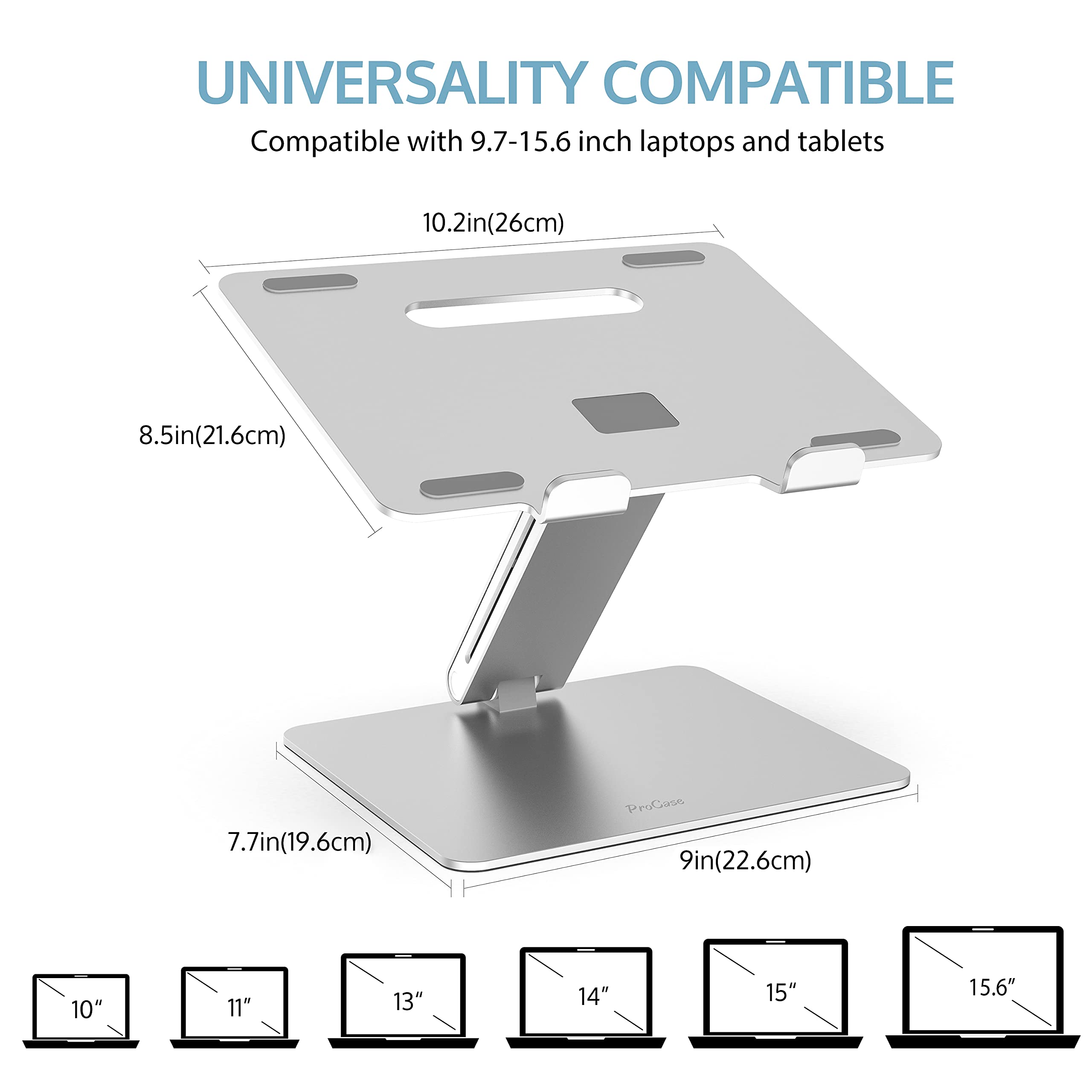 ProCase Adjustable Laptop Stand - Ergonomic Aluminum Laptop Riser for MacBook Pro/Air, Surface, Dell & Lenovo (Up to 15.6