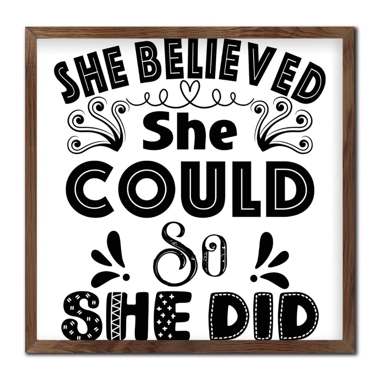 Inspirational Wooden Wall Sign - 'She Believed She Could So She Did' - 12x12in Home Decor for Bedroom, Kitchen & Dining Room - Perfect Housewarming Gift for Motivation & Encouragement