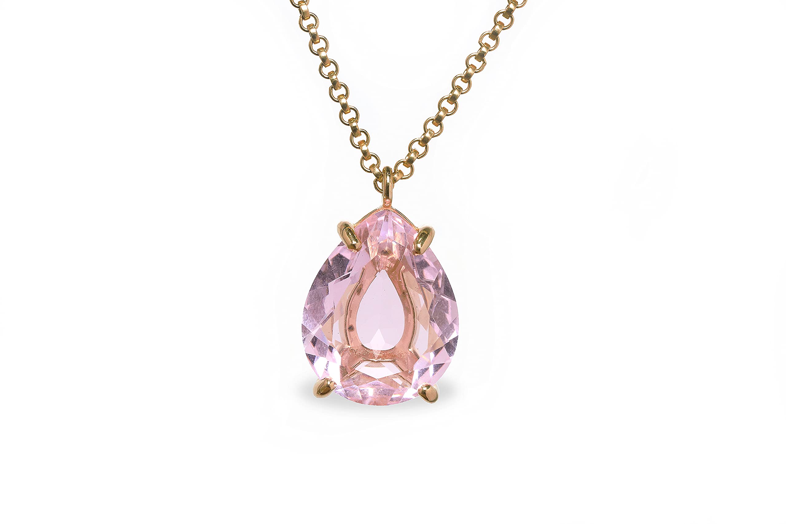 Anemone Statement Pear Rose Quartz Necklace - 14k Gold Pink Gem Pendant for Women | Fashion, Birthstone & Statement Jewelry Gift with Fancy Box | Perfect for Weddings, Anniversaries & Special Occasions