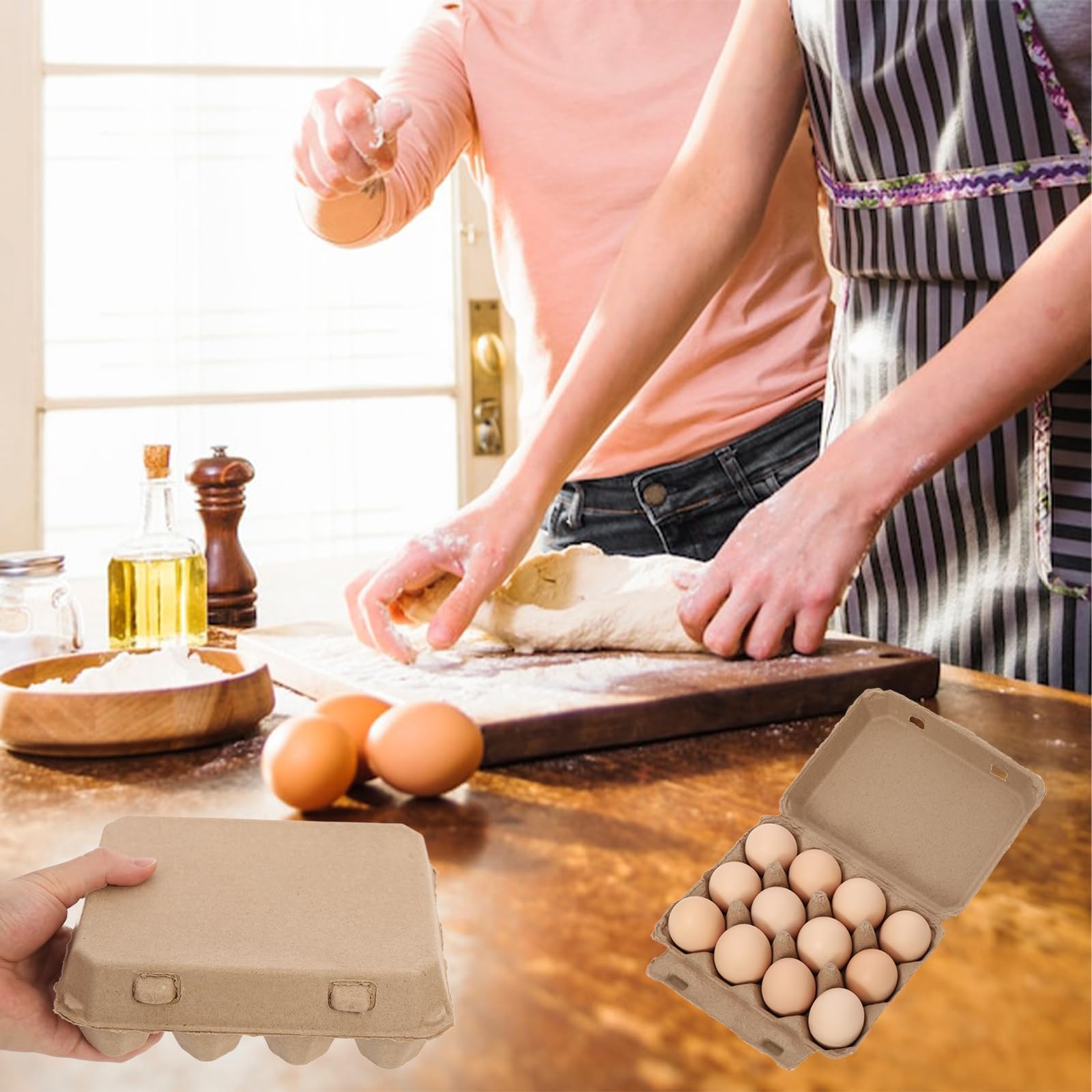 25 Pack Reusable Natural Paper Pulp Egg Cartons - 3x4 Sturdy Egg Holder Containers for Fresh Chicken Eggs | Perfect for Farmers Markets, Egg Farms & Home Kitchen Storage