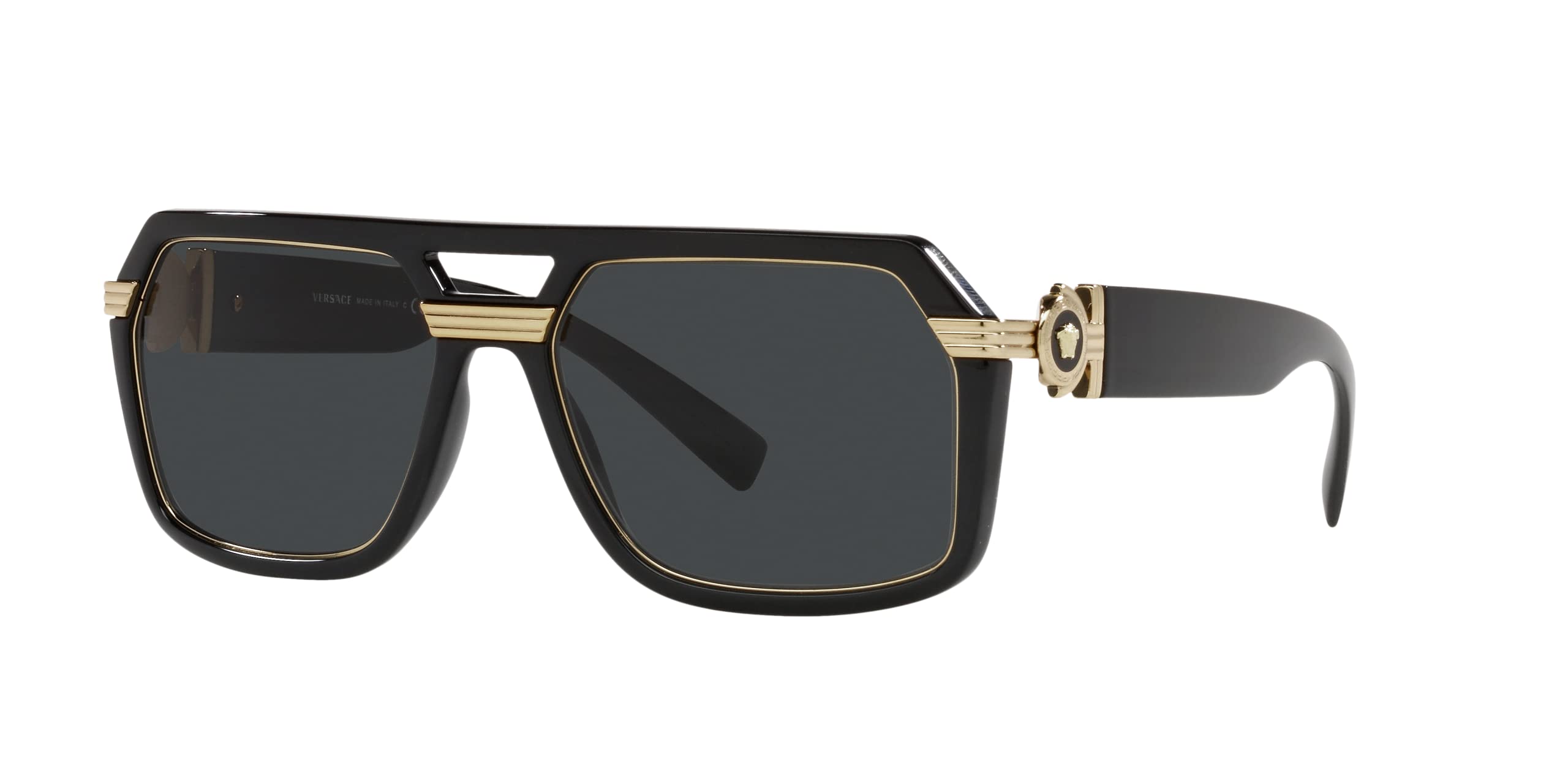 Versace Men's Sunglasses - Black Frame with Dark Grey Lenses, 58MM UV Protection - Perfect for Outdoor Activities, Driving & Fashion Accessories