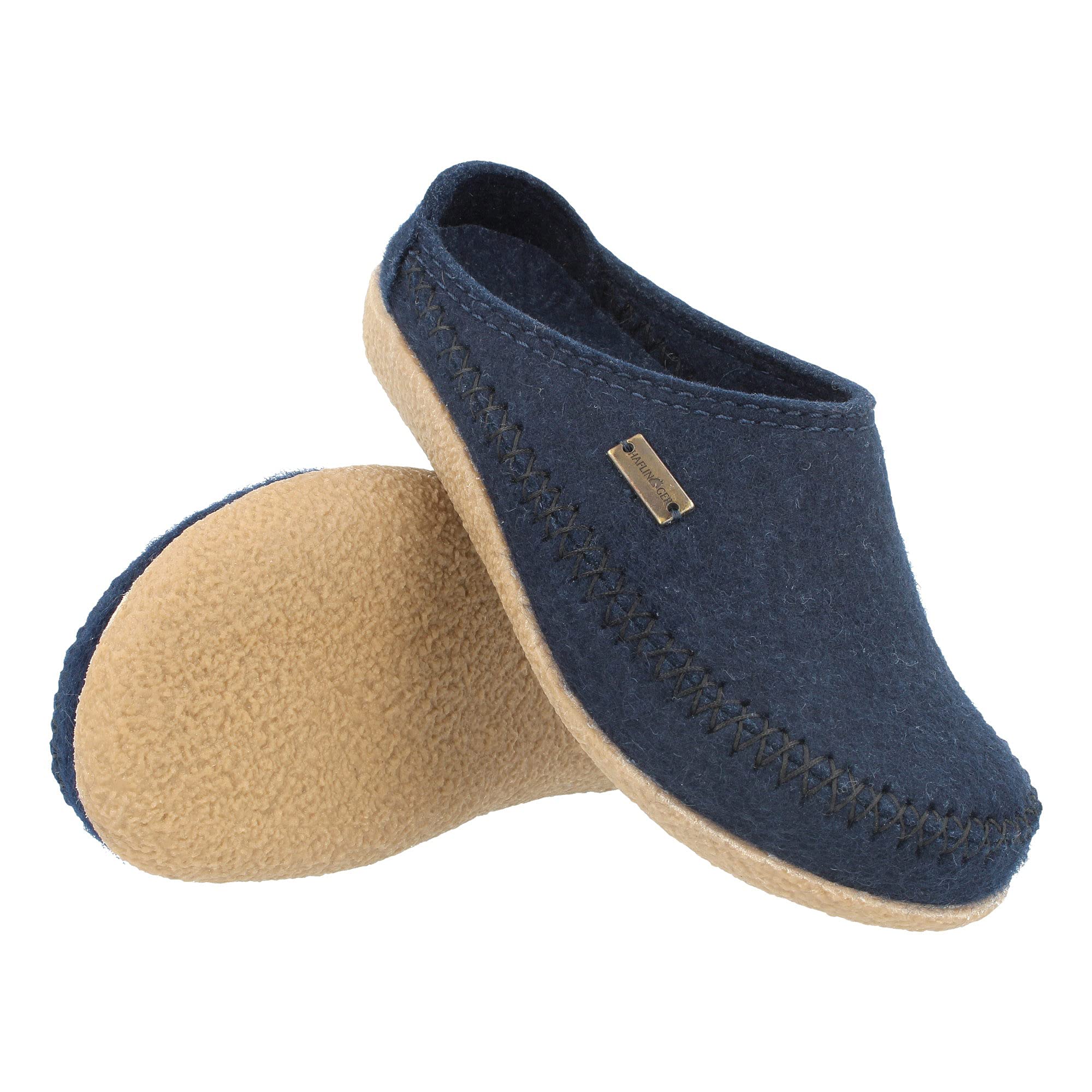 HAFLINGER 718001 Wool Felt Slippers for Men & Women - Blizzard Credo Captain Style, Size 44 - Warm Indoor/Outdoor House Shoes for Winter Comfort