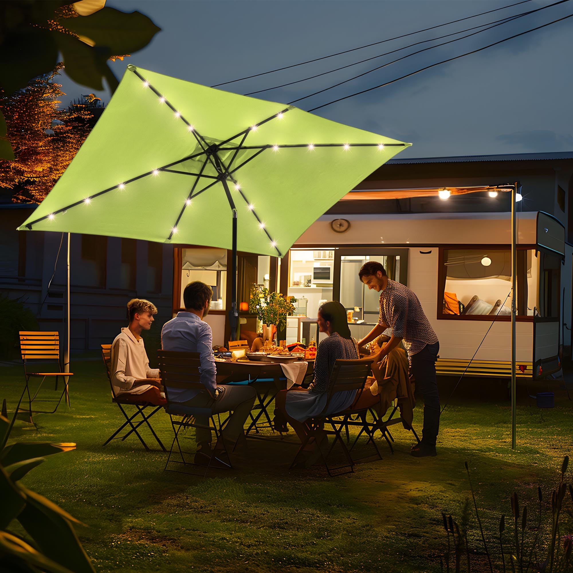 Yescom 10x6.5ft Solar Powered LED Patio Umbrella with Crank & Tilt - Outdoor Rectangle Sun Shade for Garden, Poolside, Deck & Backyard (2 Pack) - Perfect for Dining, Lounging & Outdoor Entertaining