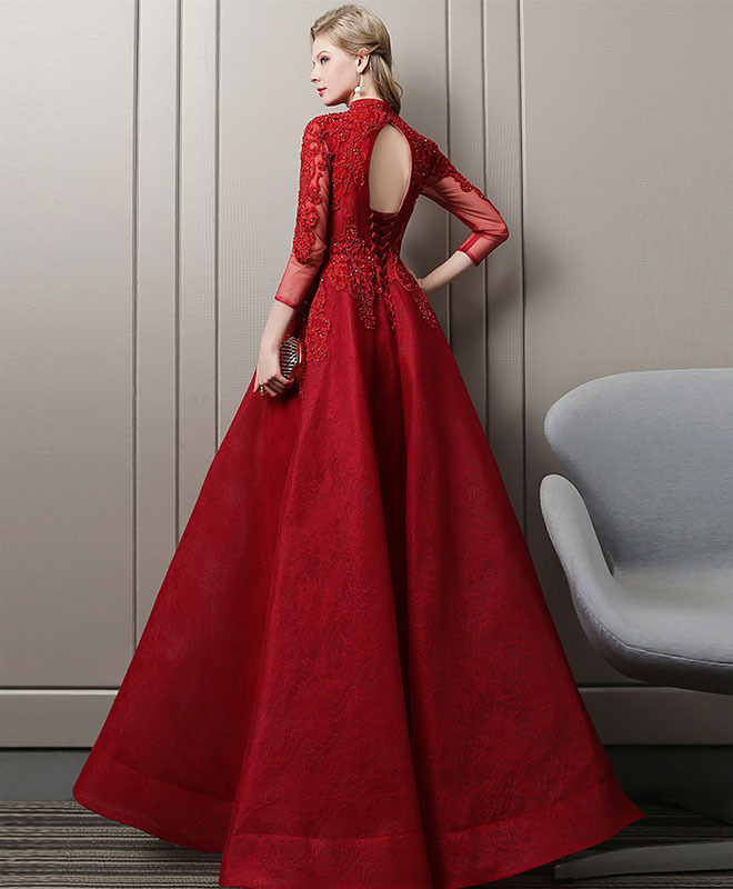 Elegant Burgundy Lace Long Prom Dress for Women - Formal Evening Gown for Homecoming, Wedding, and Special Occasions