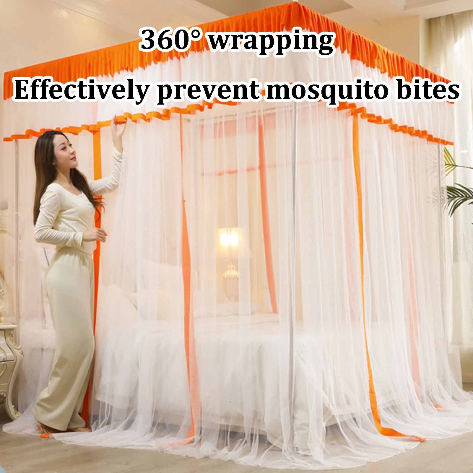 Luxury Floor-to-Ceiling Bed Canopy Mosquito Net for Queen Size Beds (6ft/1.8m) - 4 Corner Support Hanging Bed Curtain - Romantic Bedroom Decor for Wedding, Nursery & Master Bedroom (180x220x200cm, Style 5)
