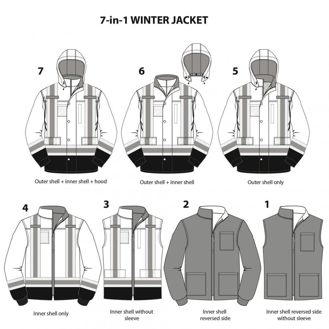 Terra Hi-Vis 7-in-1 Winter Work Jacket with Reflective Strips - ANSI Certified Safety Orange (116501) for Construction, Roadwork & Outdoor Winter Jobs