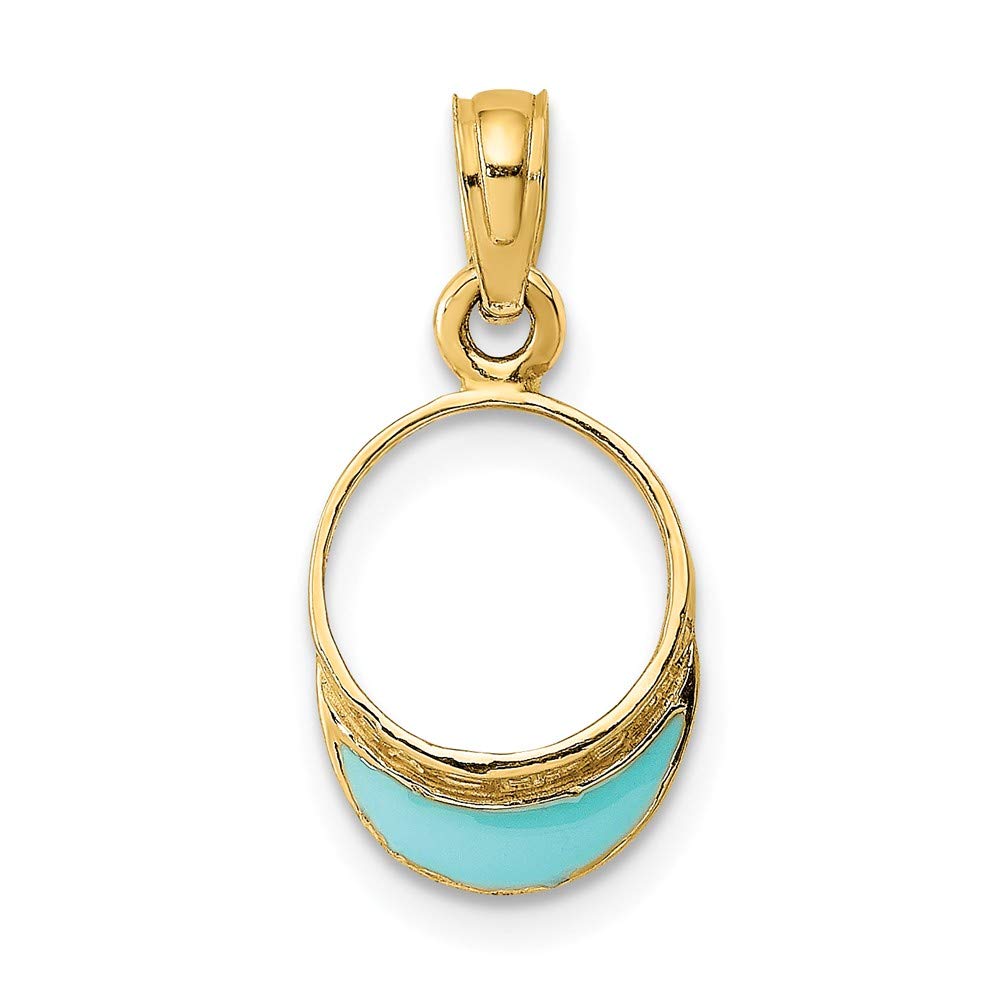 14K Yellow Gold Blue Enameled Beach Sun Visor Pendant Necklace - Elegant Summer Jewelry for Women, Perfect for Beach Vacations, Pool Parties & Tropical Getaways