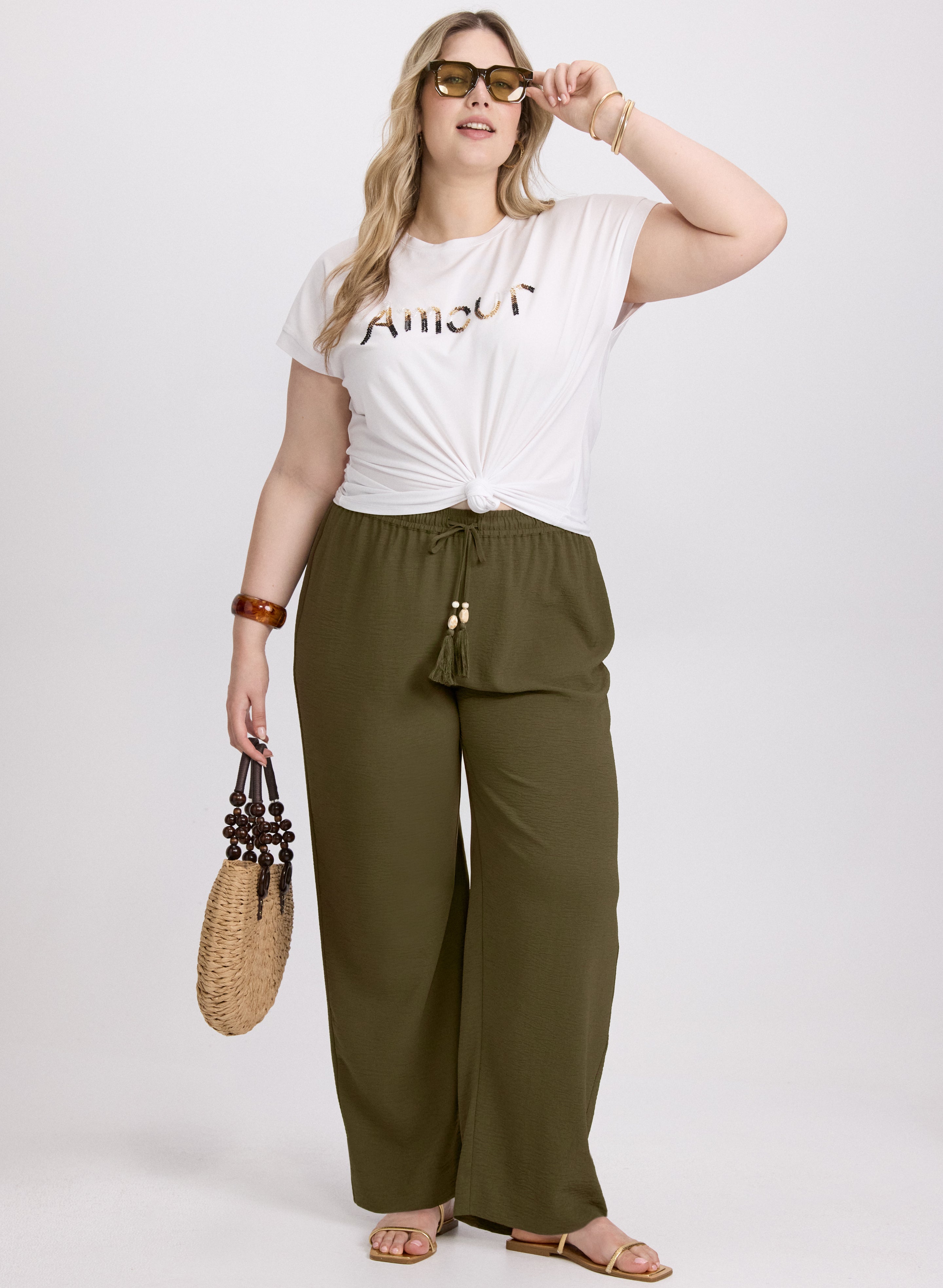 Embellished Script T-Shirt for Women - Stylish & Comfortable Casual Tee - Perfect for Everyday Wear, Outings & Layering