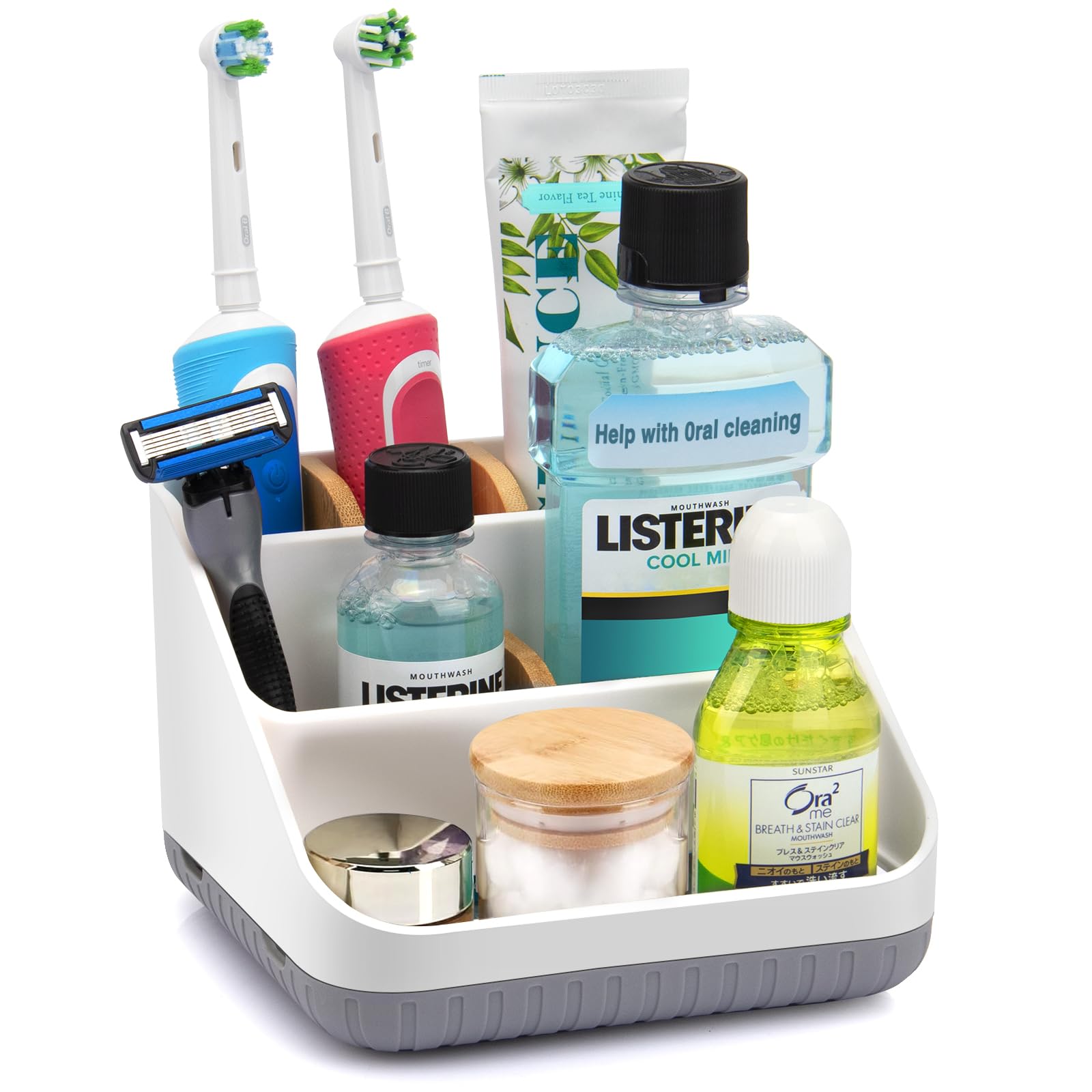 Chintu 6-Slot Toothbrush Holder for Bathroom Countertop - Electric Toothbrush Organizer with Toothpaste Storage, White | Perfect for Kids & Family Bathroom Organization, Vanity Storage Solution