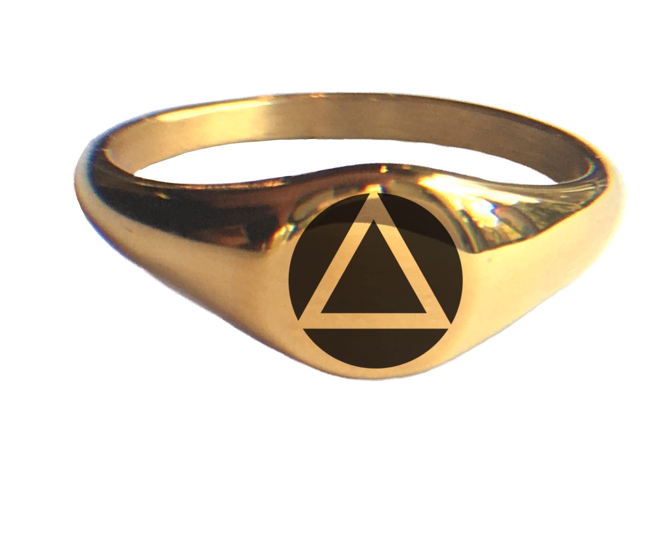 AA Alcoholics Anonymous Signet Ring - Stainless Steel & Gold Plated, Size 8 - Perfect for Recovery Milestones & 12-Step Program Gifts