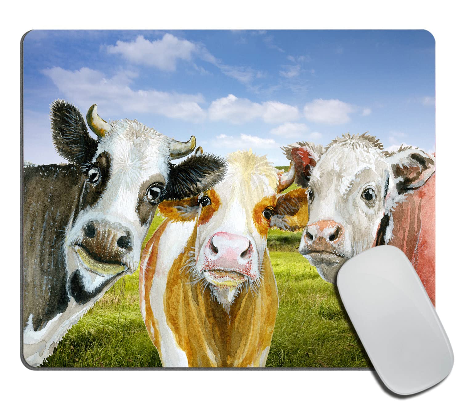 Cute Watercolor Cow Mouse Pad - Non-Slip Rubber Base, Smooth Surface Custom Mousepad for Computer & Laptop - Perfect for Office, Gaming & Home Workspace
