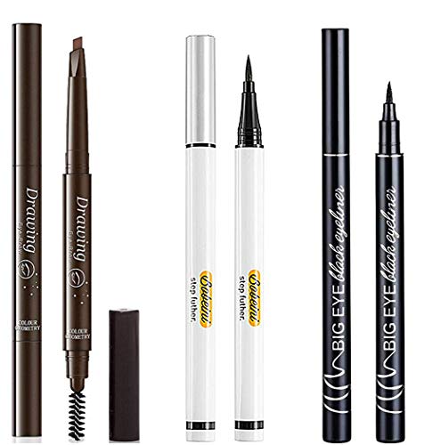 Waterproof Eyebrow Pencil & Eyeliner Set - 3 Piece Long Lasting Makeup Kit for Perfect Brows & Eye Definition | Ideal for Daily Use, Professional Makeup, and Special Occasions