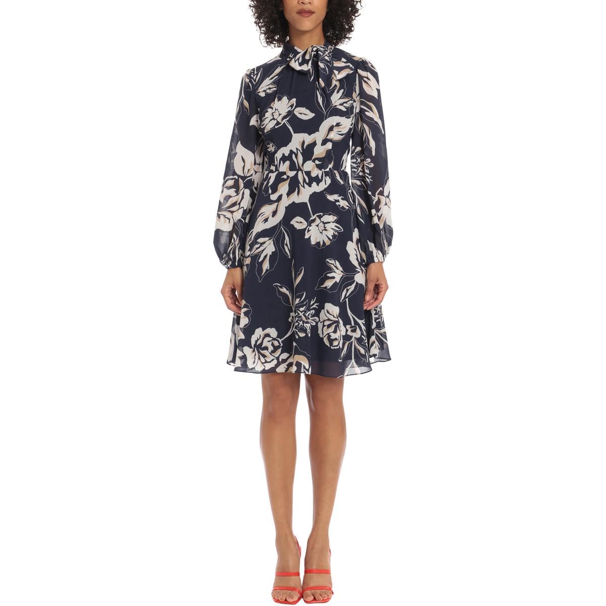 Maggy London Women's Long Sleeve Mock Neck Dress with Tie for Work & Events