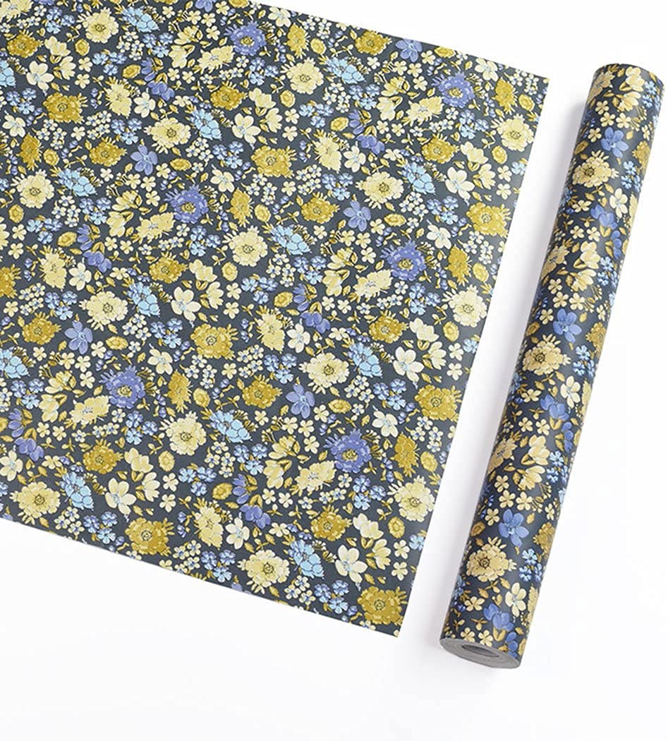 Vintage Blue Floral Contact Paper - Self Adhesive Drawer Liner for Kitchen Cabinets & Furniture (17.7x117