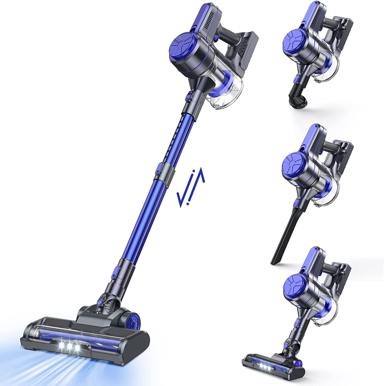 EICOBOT 20000Pa Powerful Cordless Vacuum Cleaner - 6-in-1 Lightweight Stick Vacuum with 30Min Runtime, Ultra-Quiet for Hardwood Floors, Carpets & Car Cleaning (Moonlight Blue) | Perfect for Home, Office & Pet Hair Removal