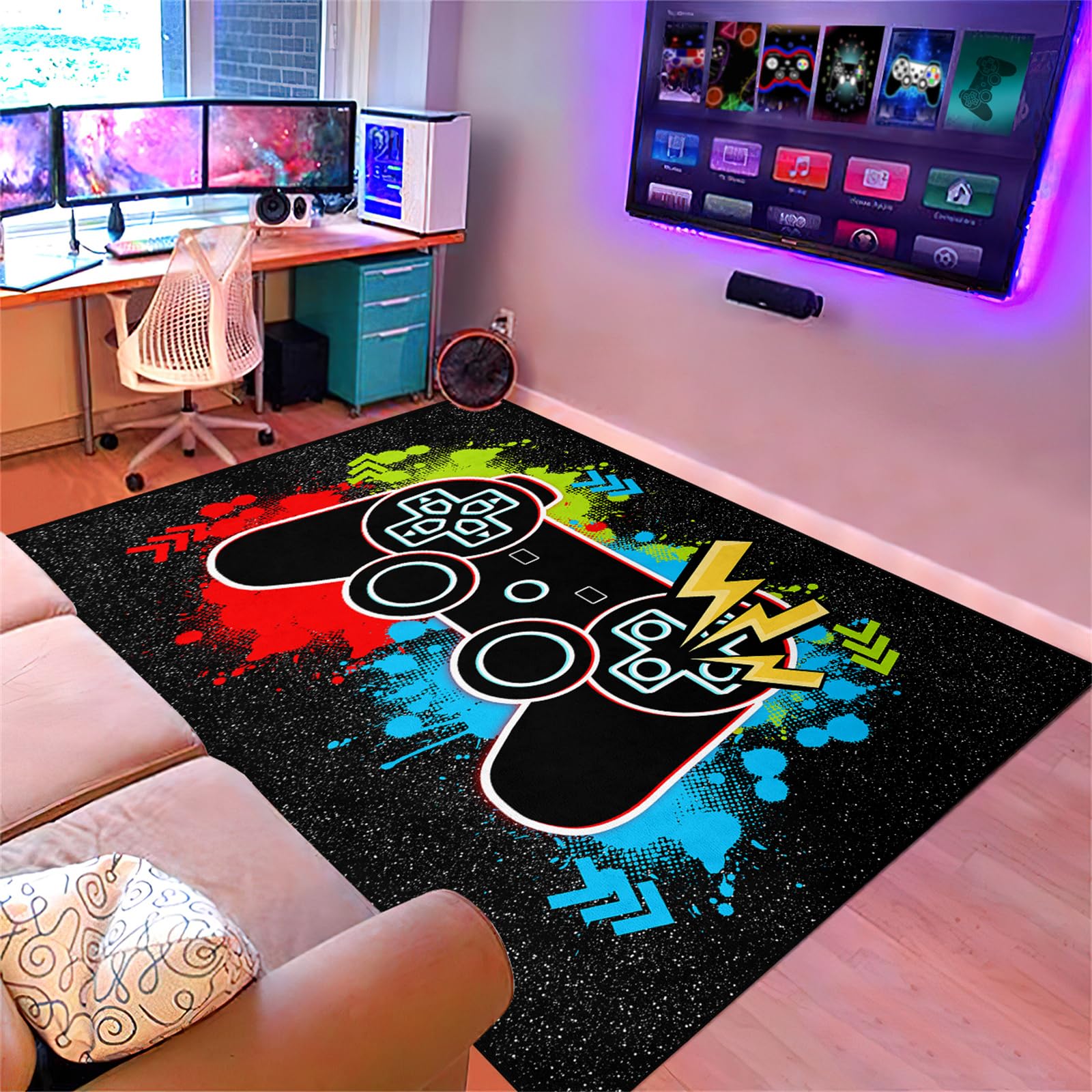 Gamer Rug for Boys Room - Video Game Themed Area Rug for Gaming Room Decor, Kids Bedroom Carpet (2'5''×4') - Perfect for Esports Lovers, Game Room Floor Mat & Teen Gamer Gift Idea