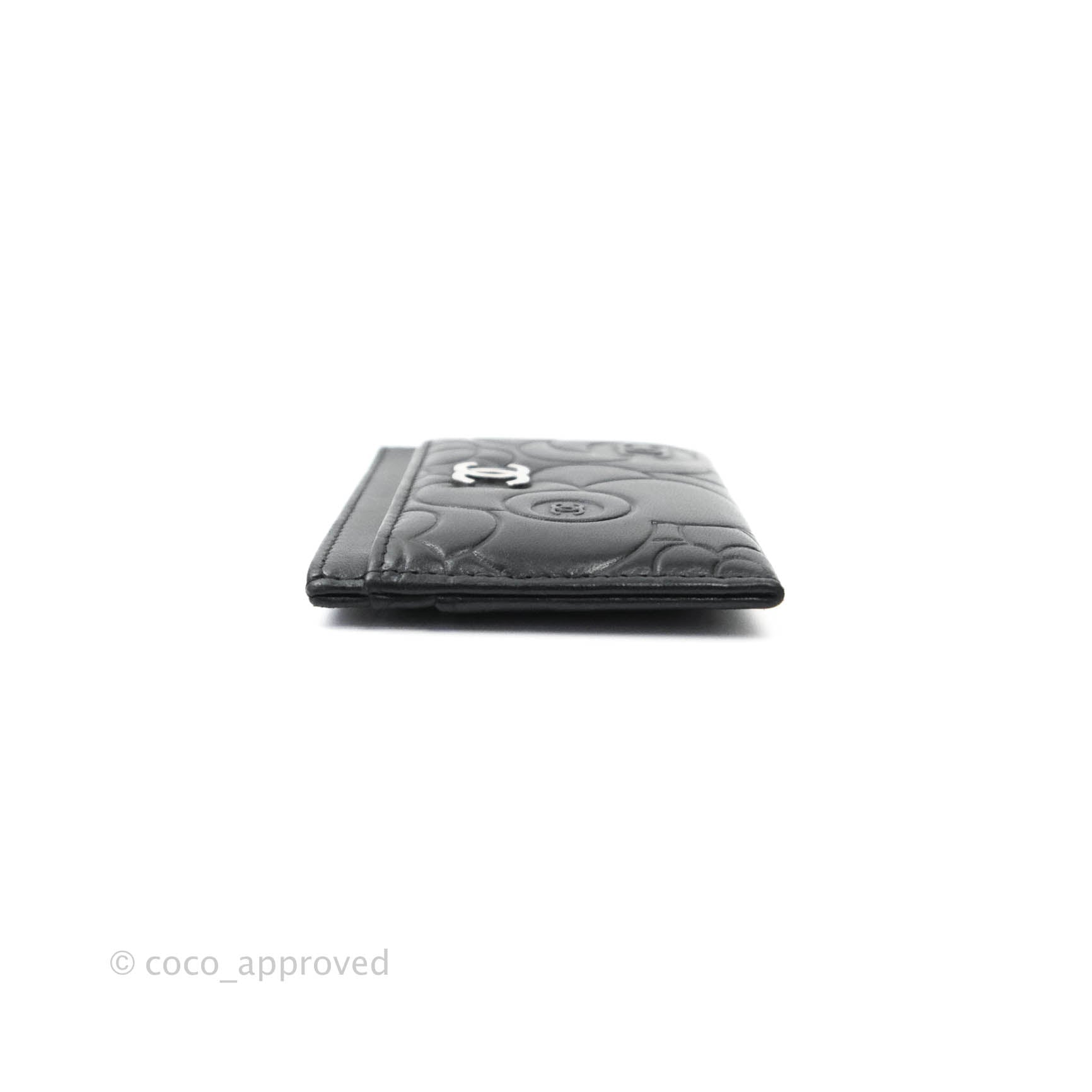 Chanel Classic Camellia Embossed Lambskin Card Holder with Silver Hardware - Luxury Women's Wallet for Everyday Use & Gift Giving