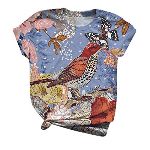 Kamendita Women's Colorblock Bird Graphic Tee - Cute Funny Summer Short Sleeve T-Shirt - Pullover Blouse & Casual Tunic Top for Beach, Travel & Everyday Wear