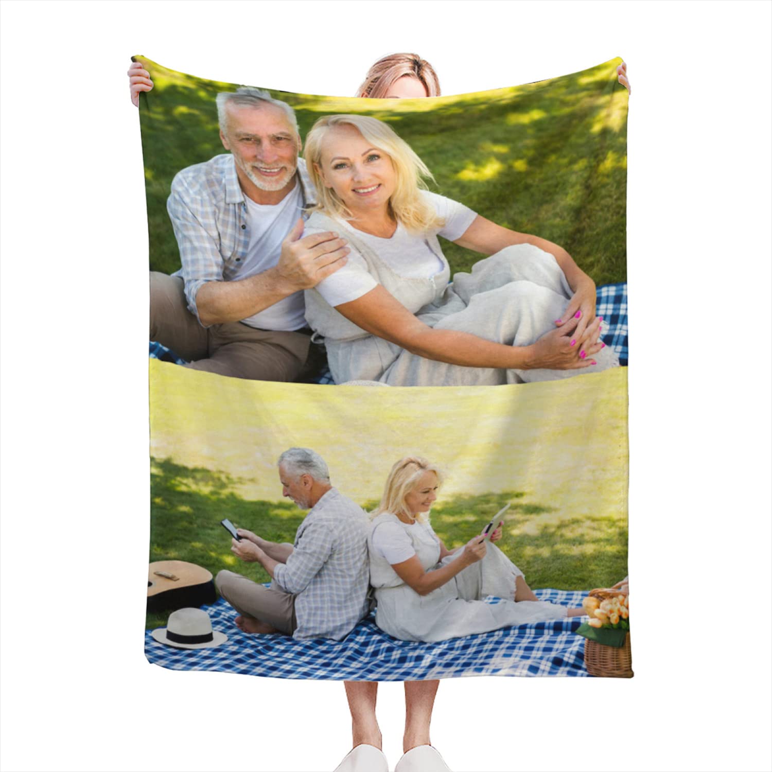 Personalized Photo Collage Flannel Blanket - Custom Text & Picture Blanket 50