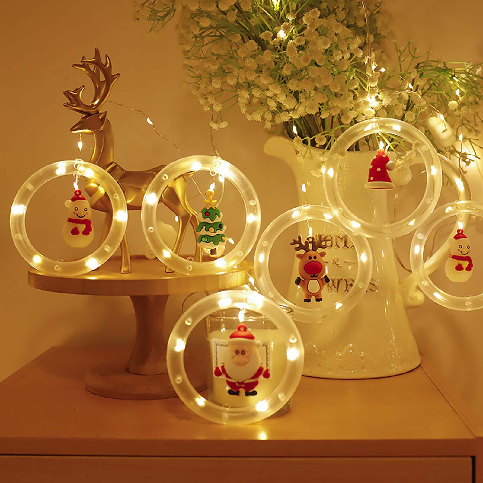 Waterproof USB Powered LED String Lights - 10ft Santa Claus Snowman Reindeer Fairy Lights for Indoor Outdoor Christmas Party Bedroom Window Decorations - Twinkle Curtain Hanging Lights for Holiday, Wedding, Garden & Home Decor
