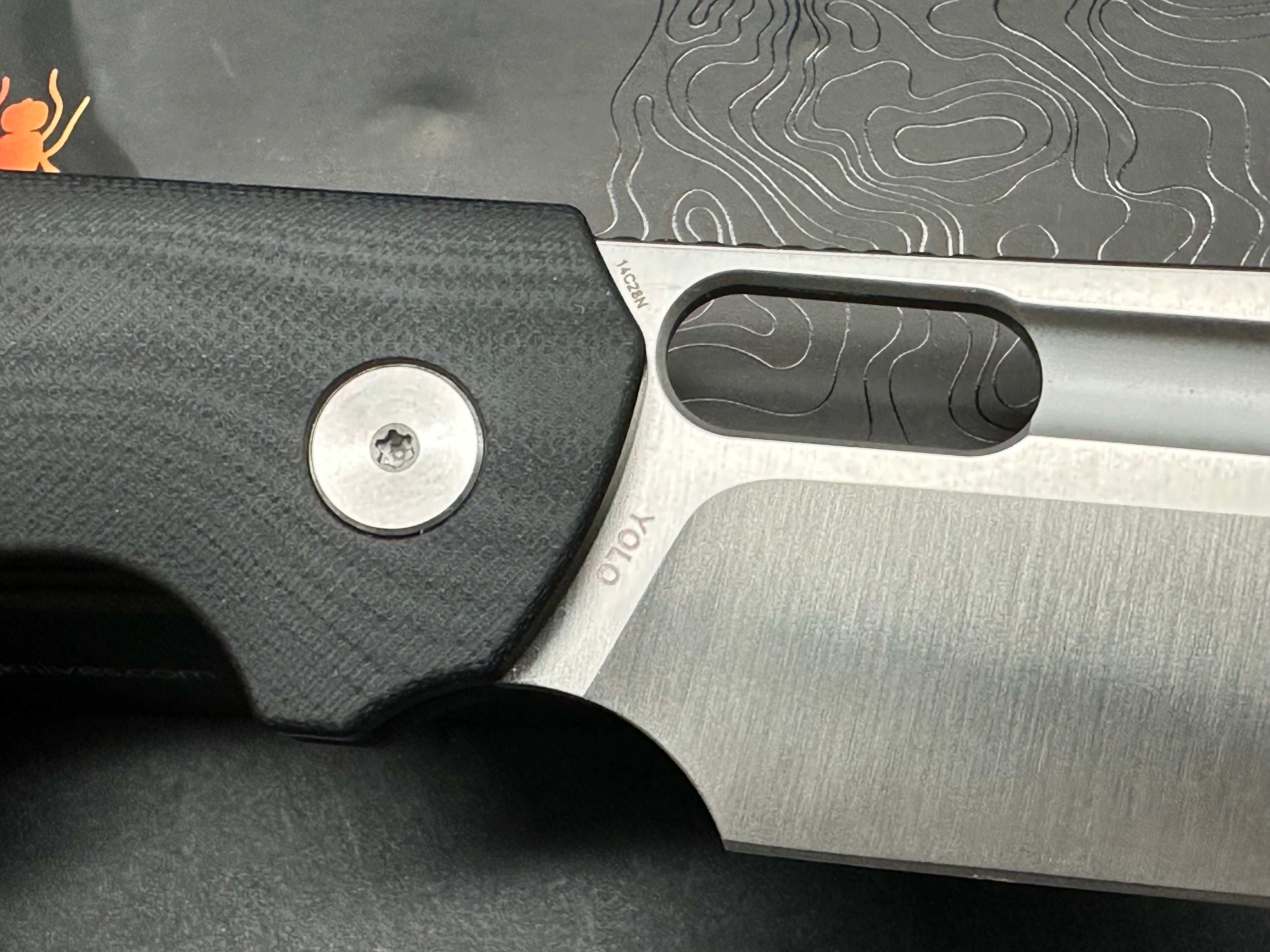 Ironfly (Kunwu) YOLO Button Lock Pocket Knife - 14C28N Stainless Steel Blade & Black G10 Handle - EDC, Camping, Outdoor Survival Gear