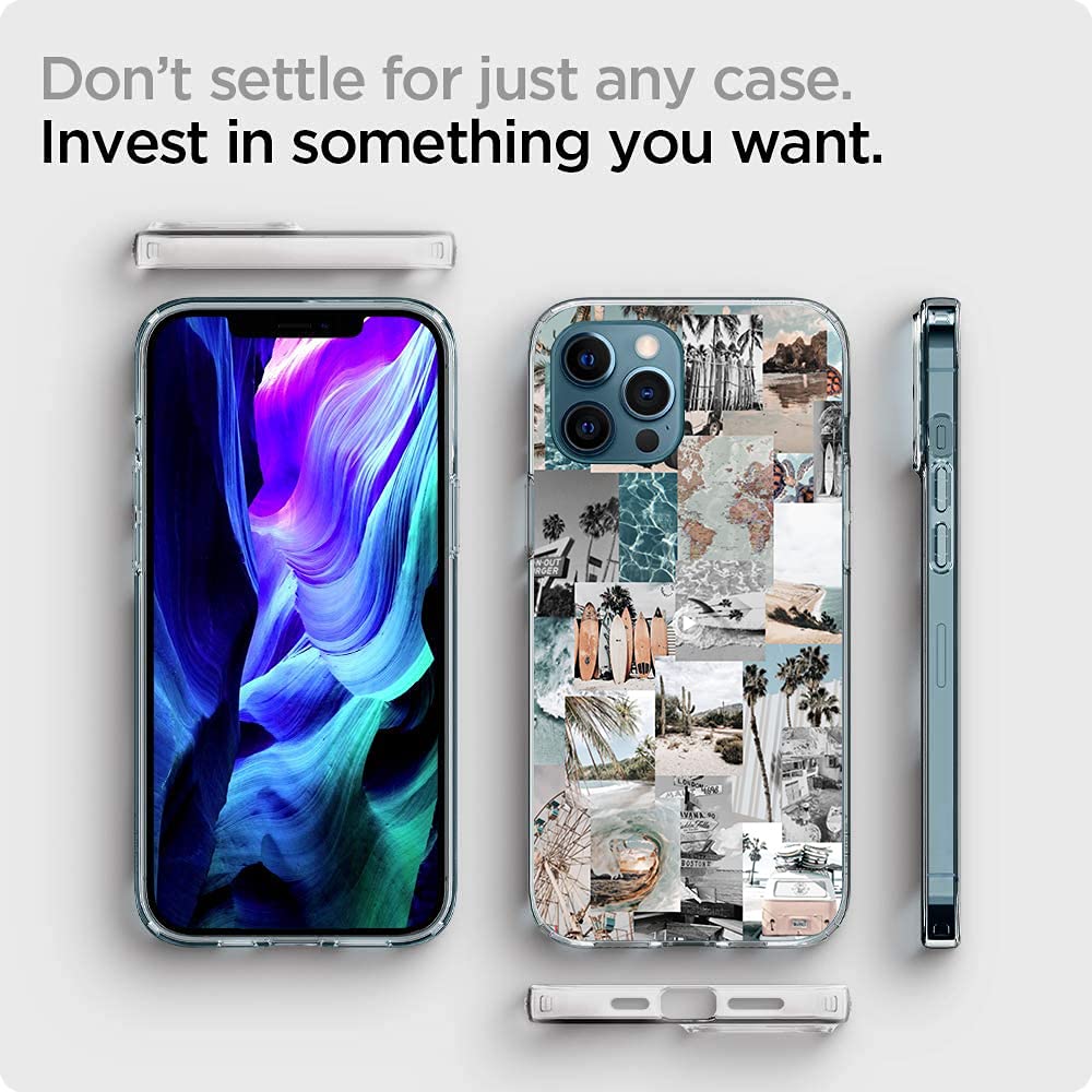 Vintage Blue Aesthetic Collage iPhone 11 Case - Clear Shockproof Protective Cover with Beach Sunset Summer Surfing Design for Women & Girls | Perfect for Vacation, Travel & Everyday Use