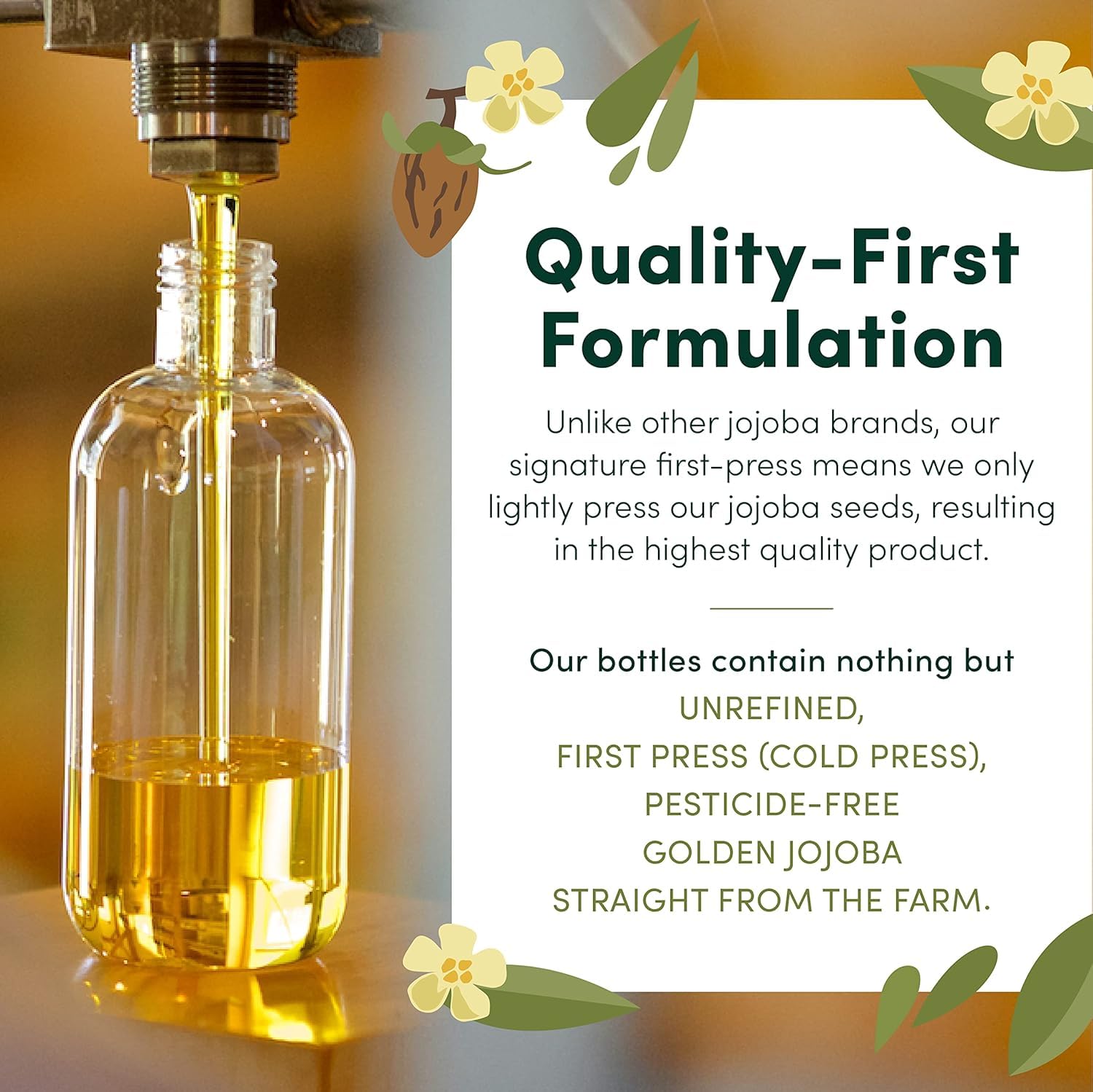 HobaCare 100% Pure Unrefined Jojoba Oil for Skin, Hair & Nails - Natural Moisturizer for Face, Body, Beard & Dry Skin Care - 128 fl oz - Perfect for Daily Hydration, Massage & DIY Beauty Treatments
