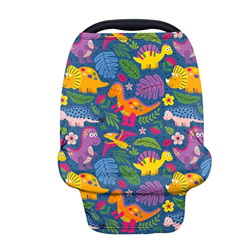 **Forchrinse Cute Dinosaur Car Seat Cover for Baby - Stretchy Nursing Scarf with Adjustable Peekaboo Window, Soft Infant Car Seat Canopy & Breathable Breastfeeding Cover - Perfect for Travel, Shopping & Outdoor Activities**