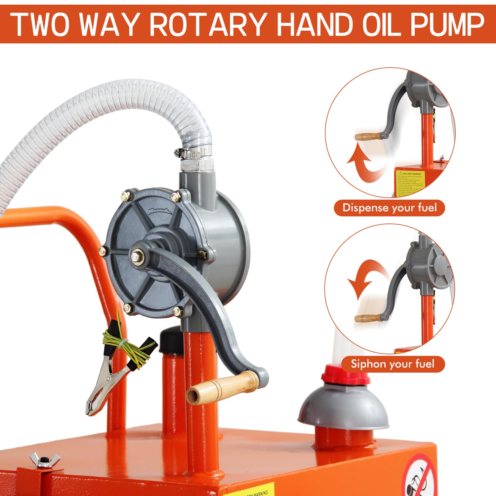 40 Gallon Portable Oil Transfer Tank - Diesel, Fuel, Kerosene Storage Container for Boats, ATVs, Cars & Motorcycles | Heavy-Duty Gas Caddy with Pump | Outdoor, Garage & Workshop Use (Orange)