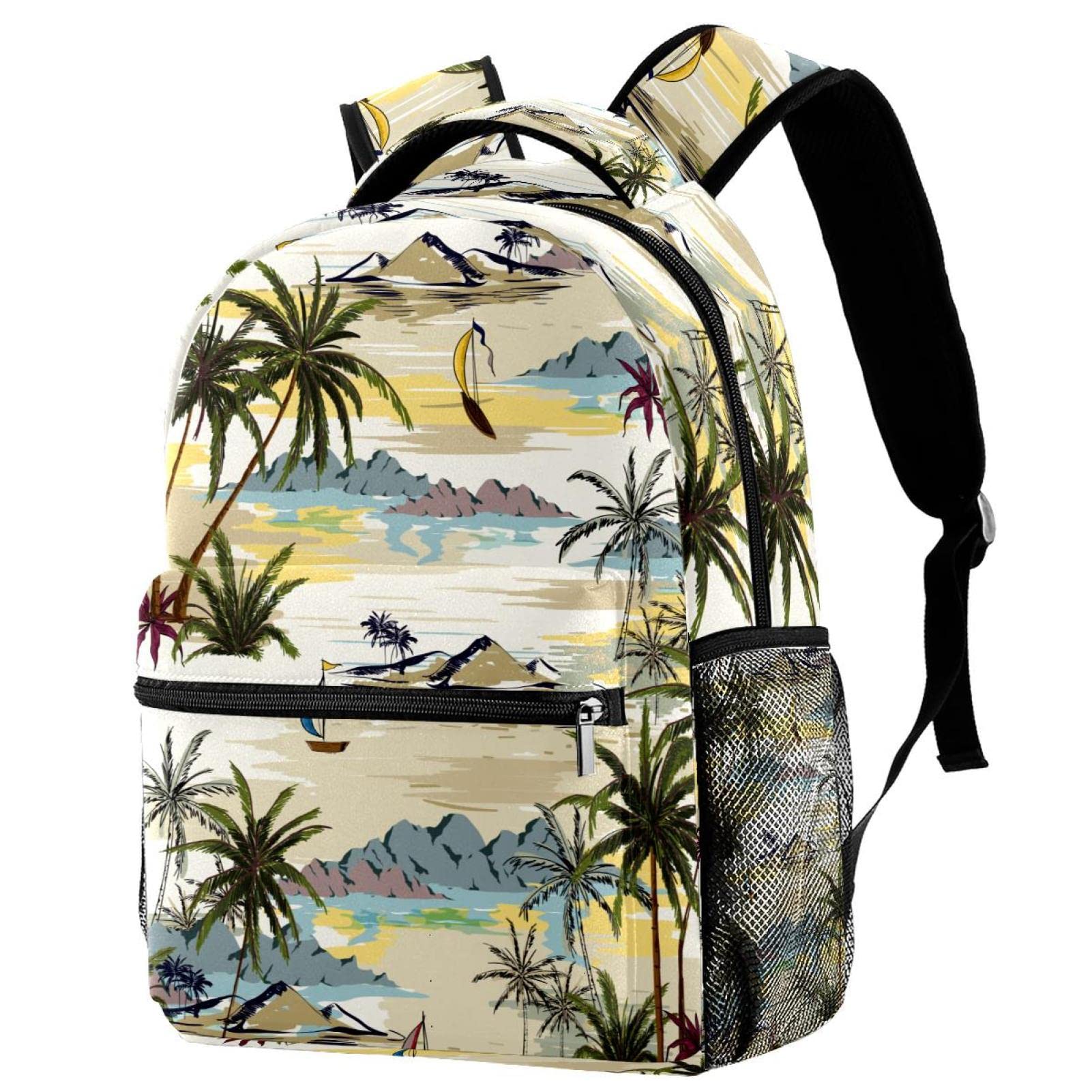 **Waterproof Beach Palm Print Backpack - Lightweight Travel Shoulder Bag for Students, College, School & Vacation - Perfect for Beach Trips, Campus Life & Daily Commute**