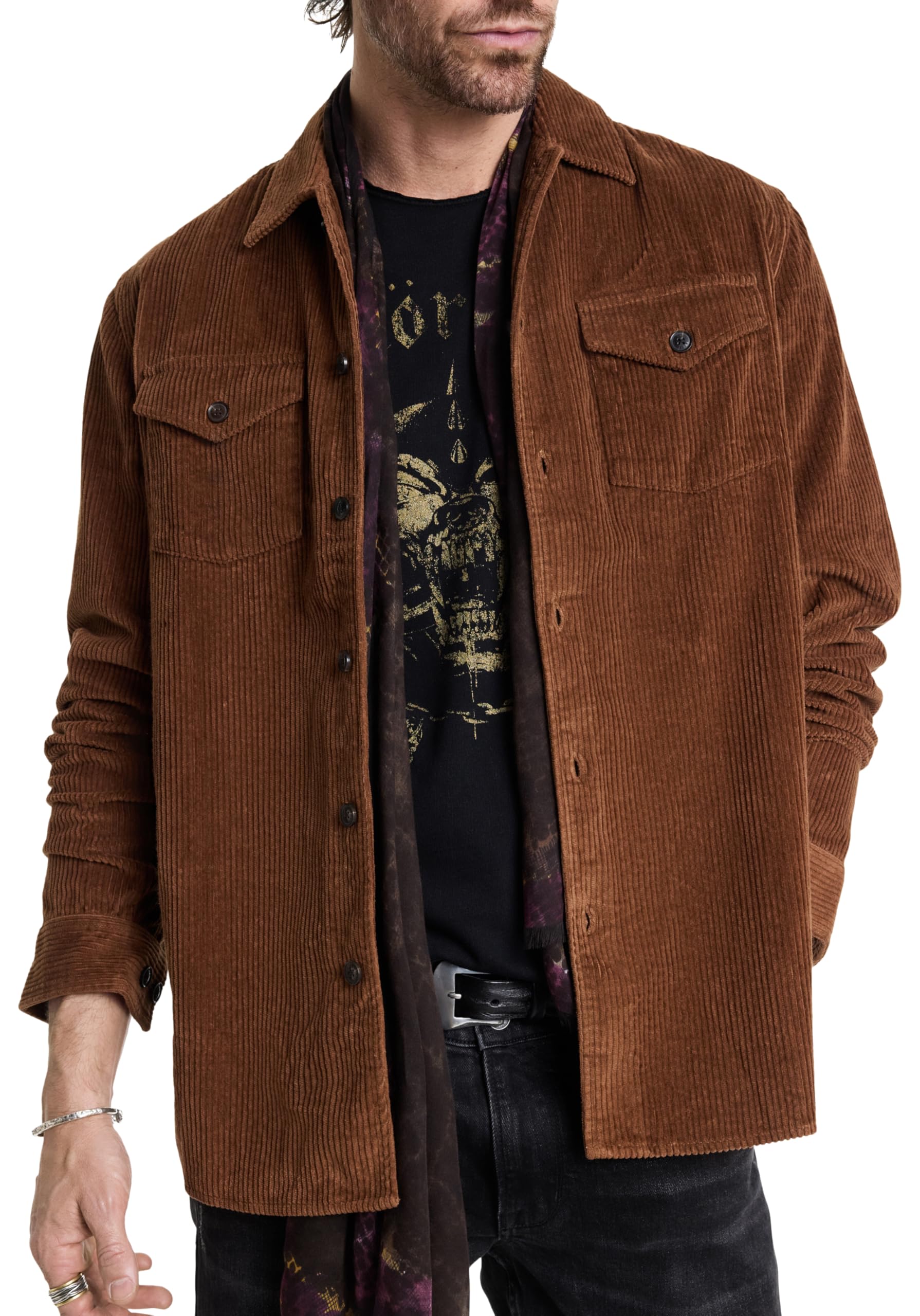 John Varvatos Men's Bauer Overshirt Jacket - Stylish Casual Shirt Jacket for Men, Lightweight Layering for Fall & Spring - Perfect for Work, Travel & Outdoor Activities